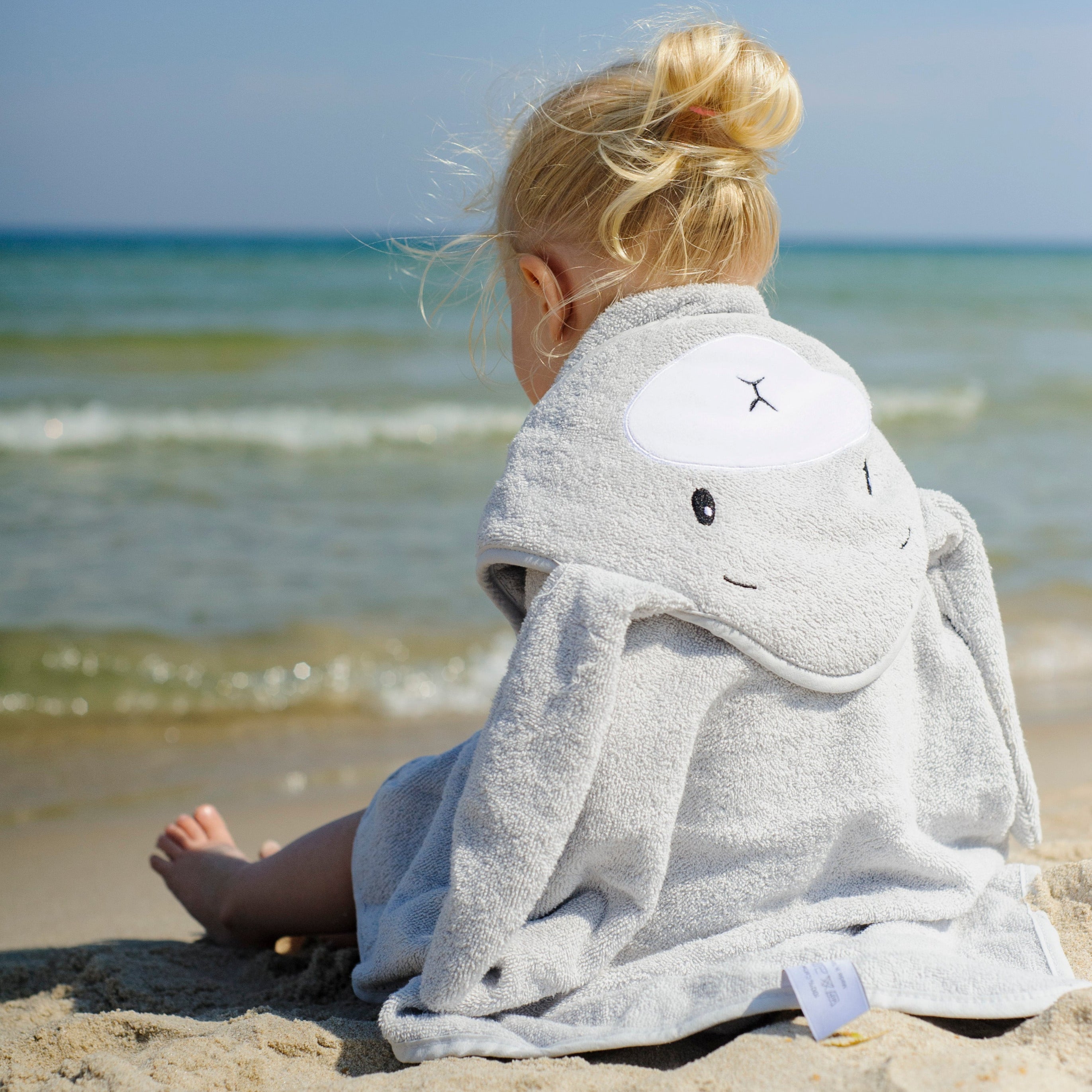 Effiki Baby Kapuzenhandtuch aus Baumwolle Hase grau
