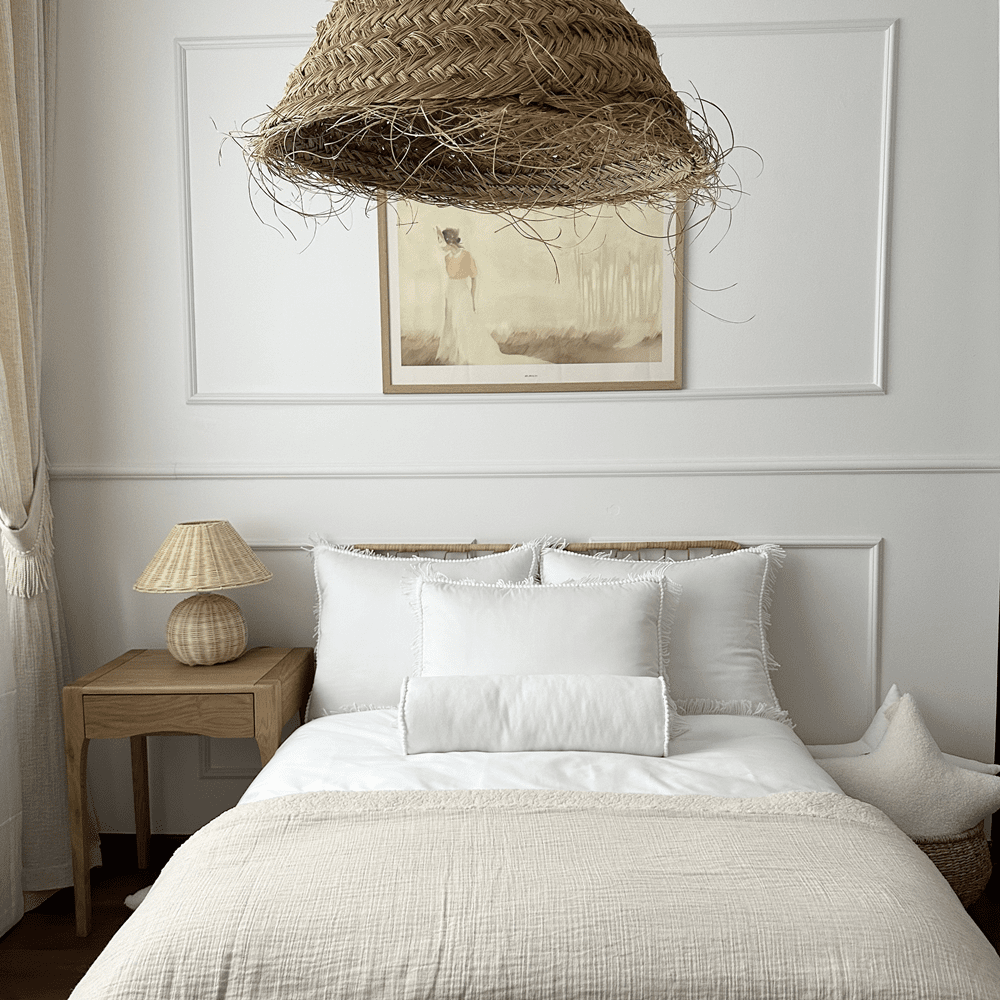 Zweiseitige Decke aus Musselin & Webpelz - natural