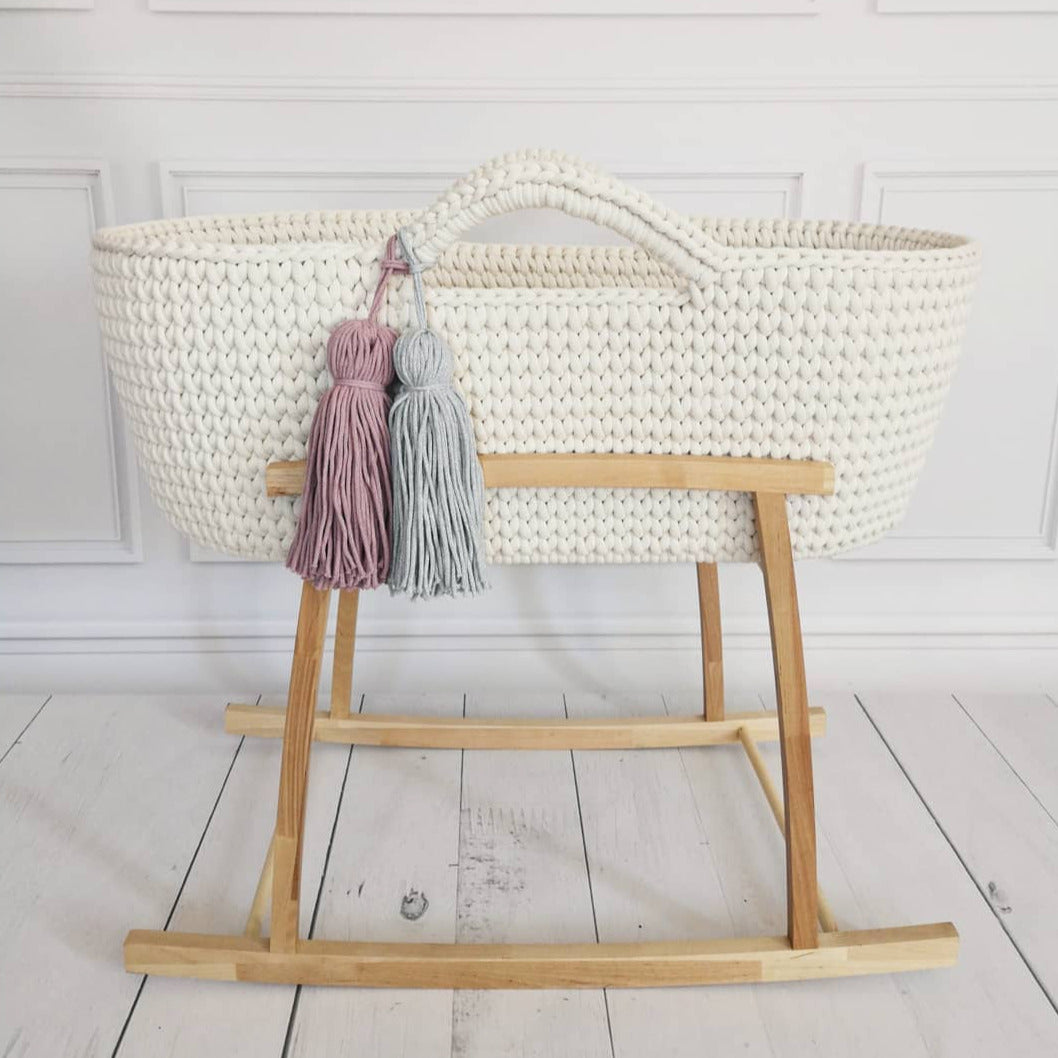 Babykorb Moseskorb geflochten mit Holzgestell natur Babywiege