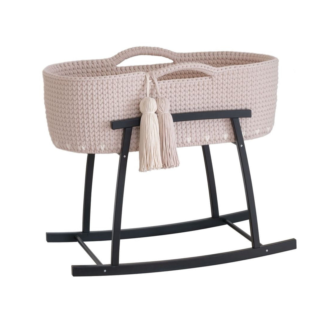 Babykorb Moseskorb geflochten mit Holzgestell schwarz Babywiege