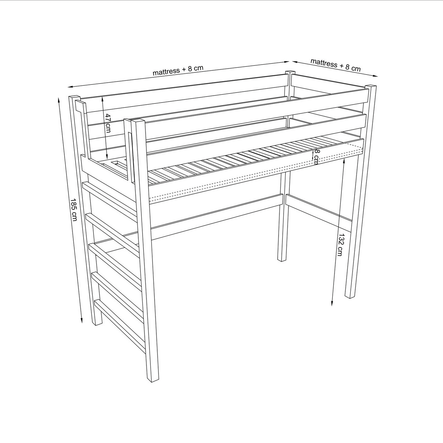 Hochbett WOODY 01 Eiche natur