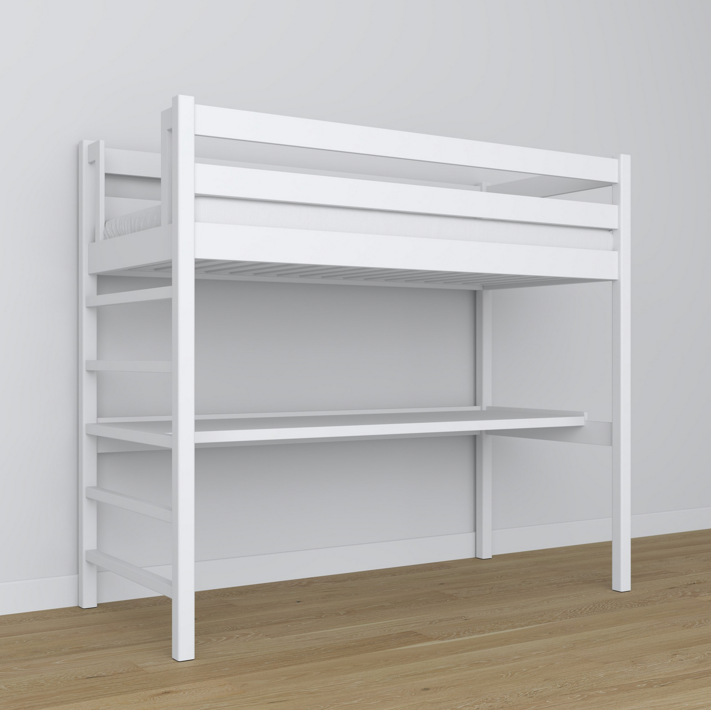 Hochbett WOODY 01 weiß mit Schreibtisch