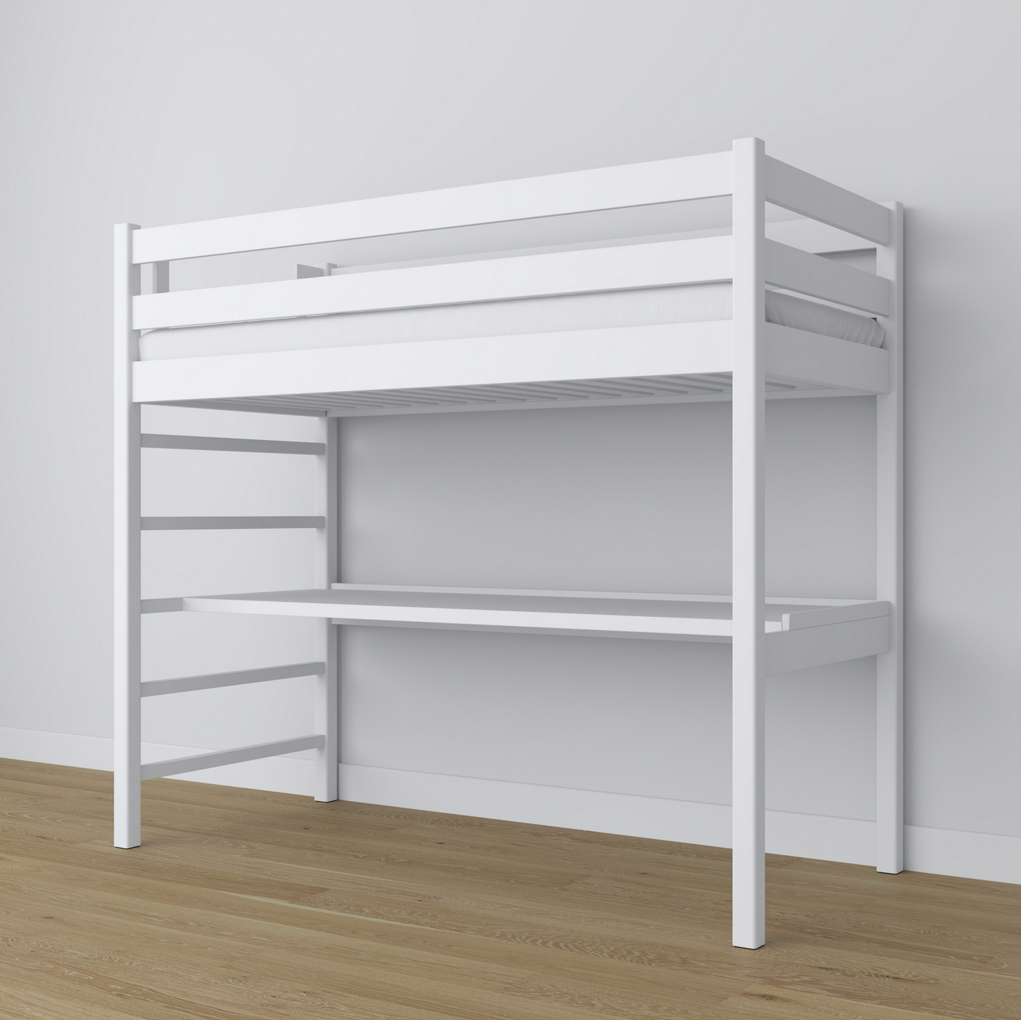 Hochbett WOODY 01 weiß mit Schreibtisch