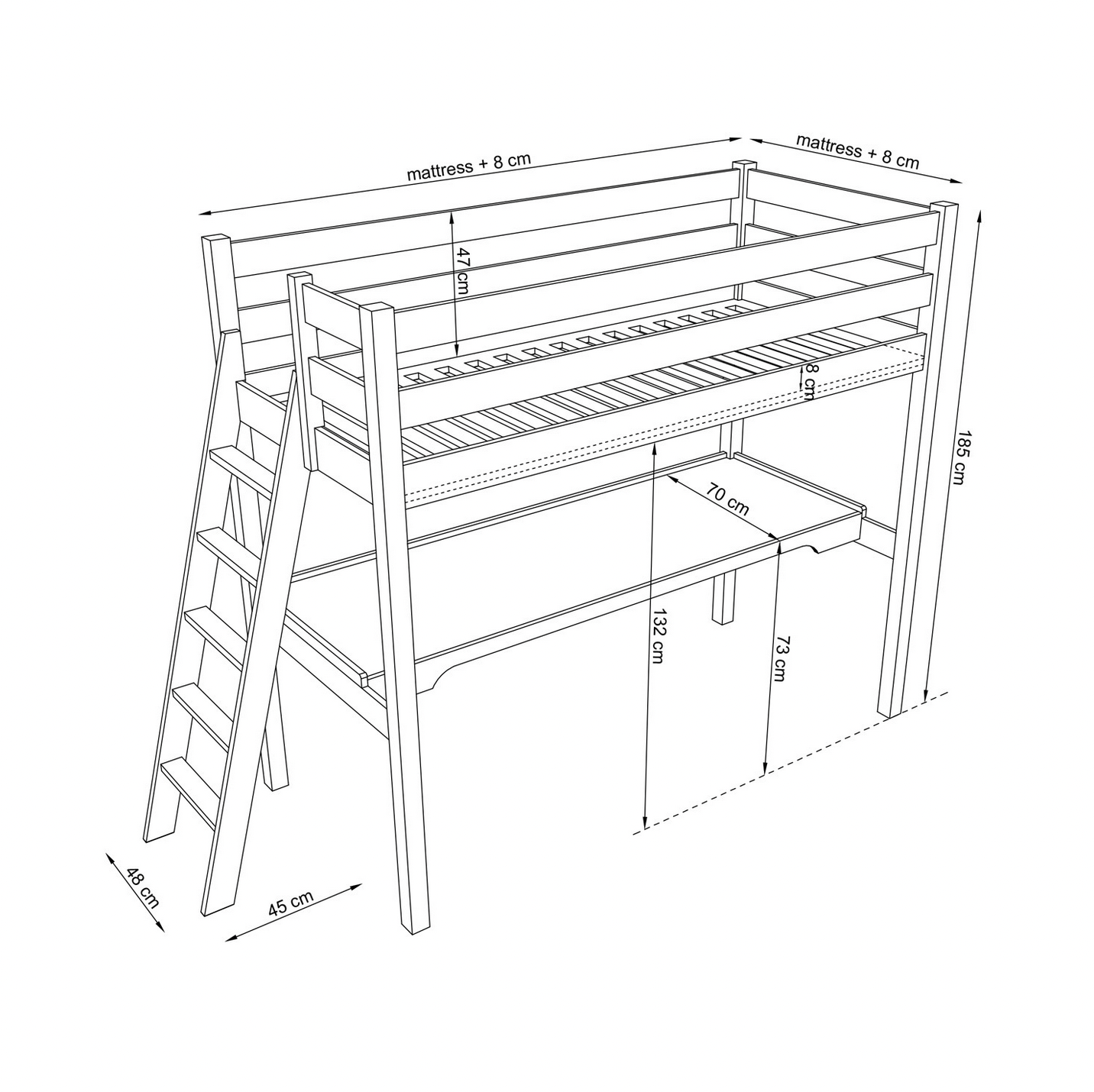 Hochbett WOODY 02 mit Schreibtisch