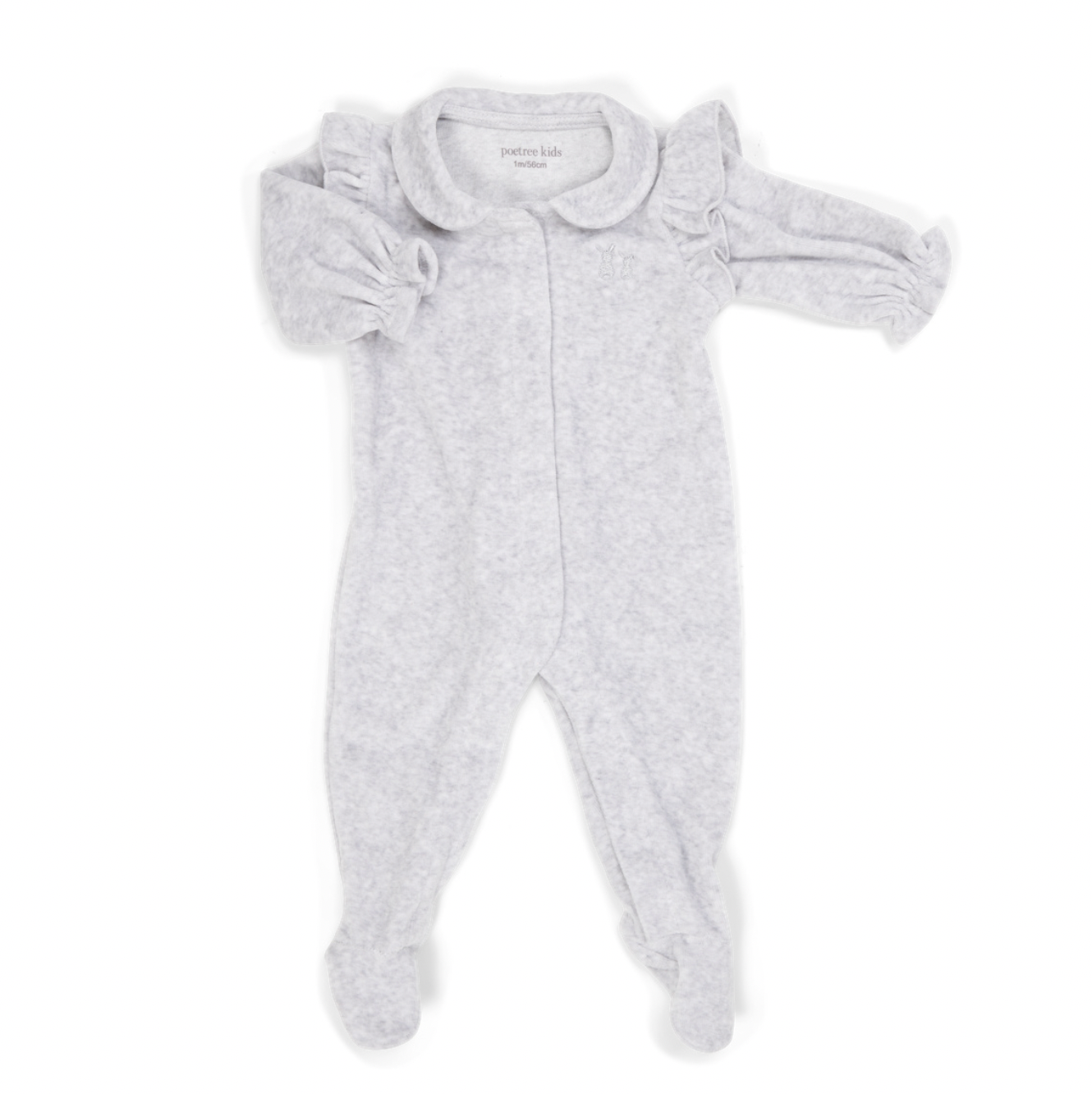 Baby Strampler mit Rüschen Samt hellgrau für Mädchen von Poetree Kids