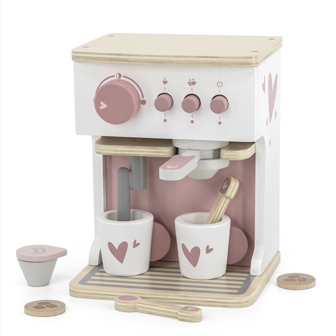 Label Label Kaffemaschine Espressomaschine aus Holz rosa