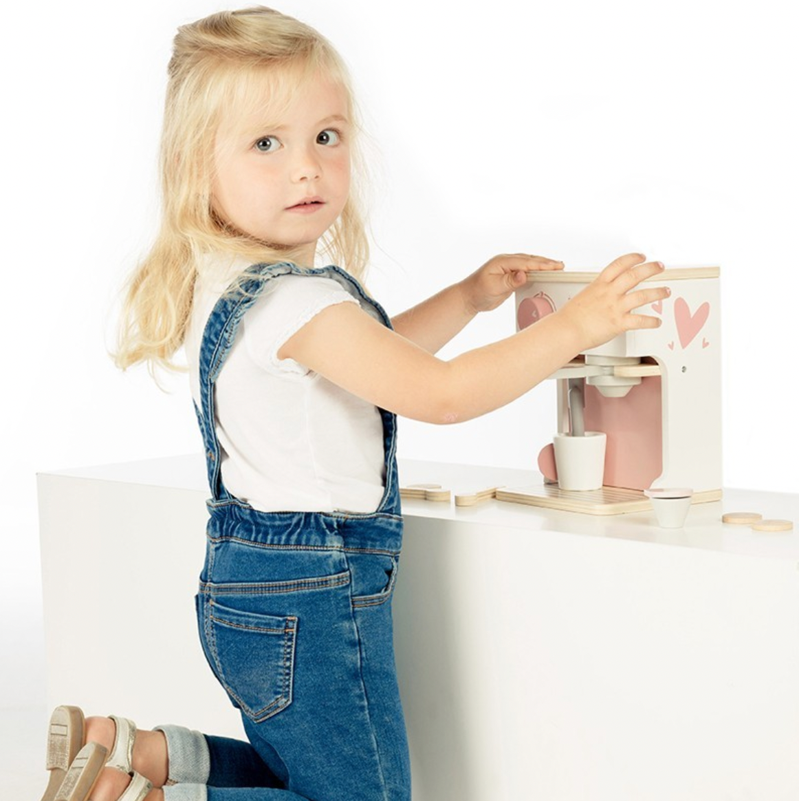 Kaffeemaschine aus Holz rosa ab 3 Jahren