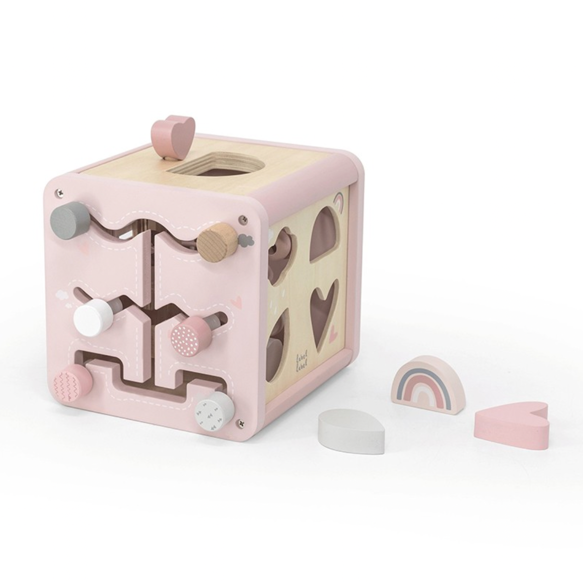 Motorikwürfel aus Holz rosa - ab 18 Monaten