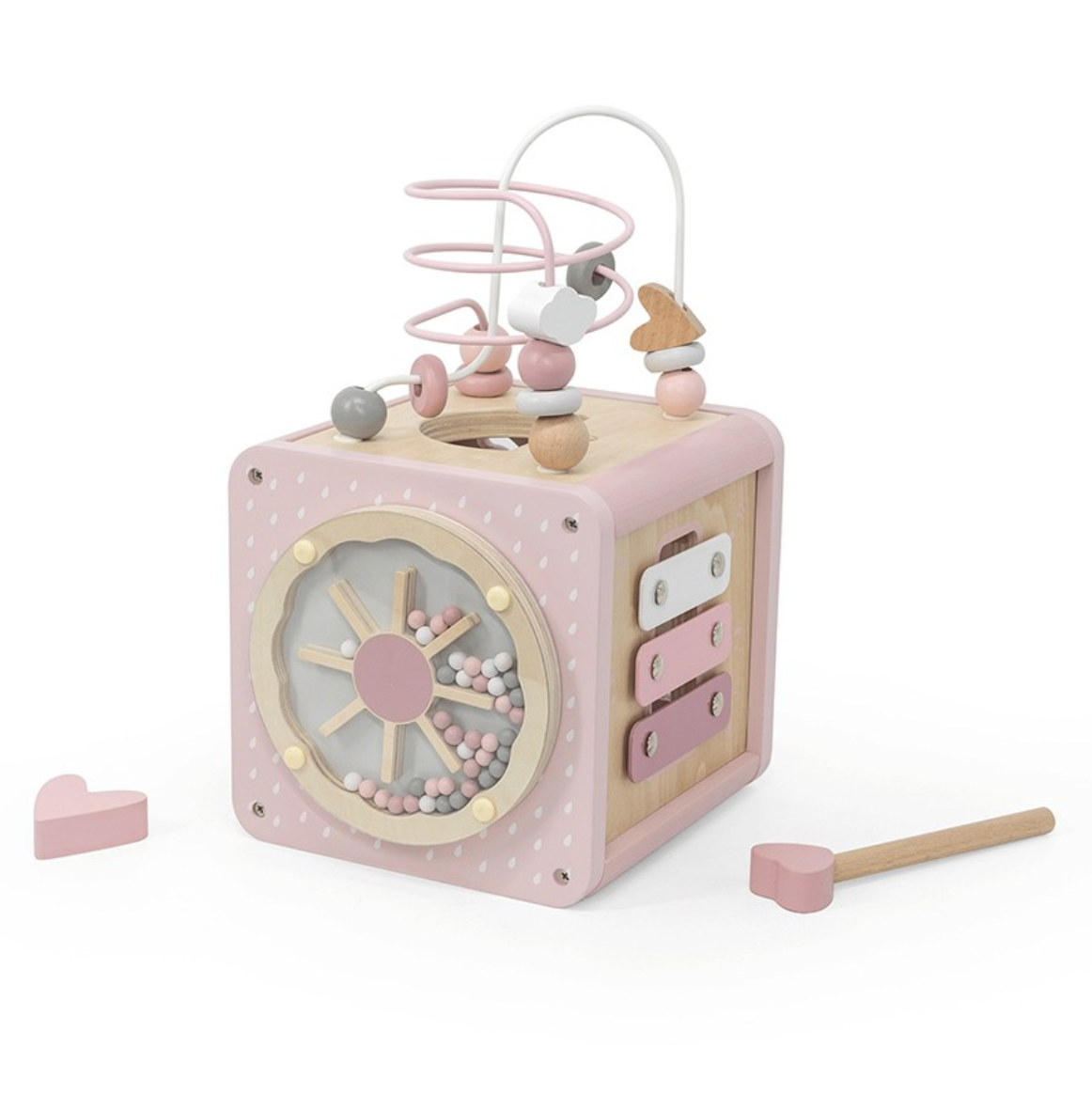 Motorikwürfel aus Holz rosa - ab 18 Monaten