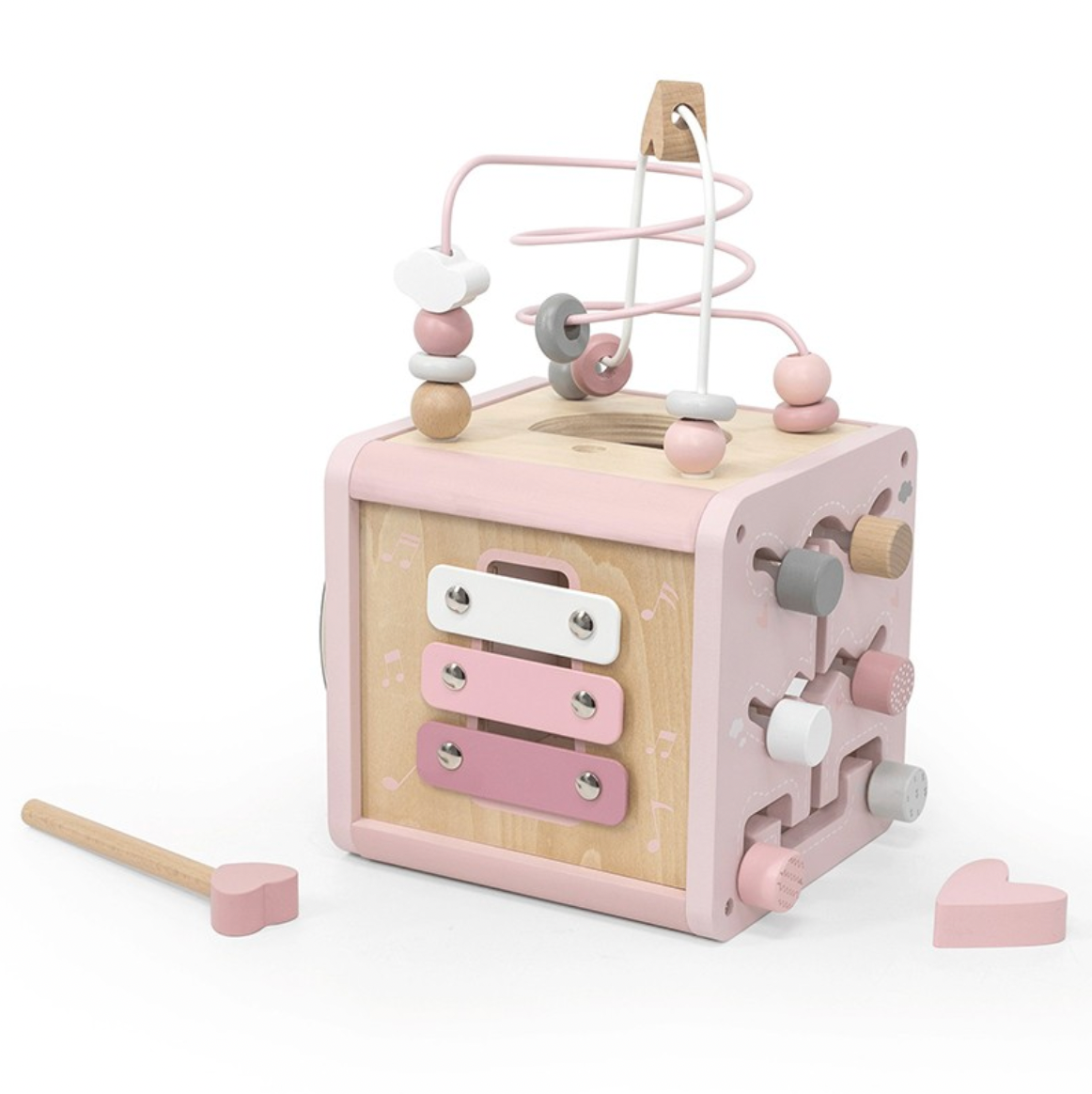 Motorikwürfel aus Holz rosa - ab 18 Monaten