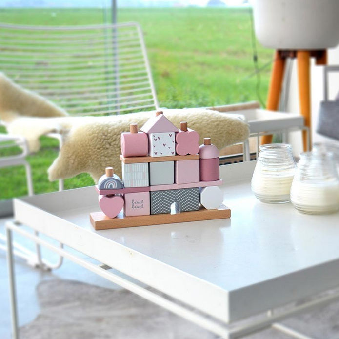 Holz Steck- & Stapelspiel Haus rosa ab 18 Monaten