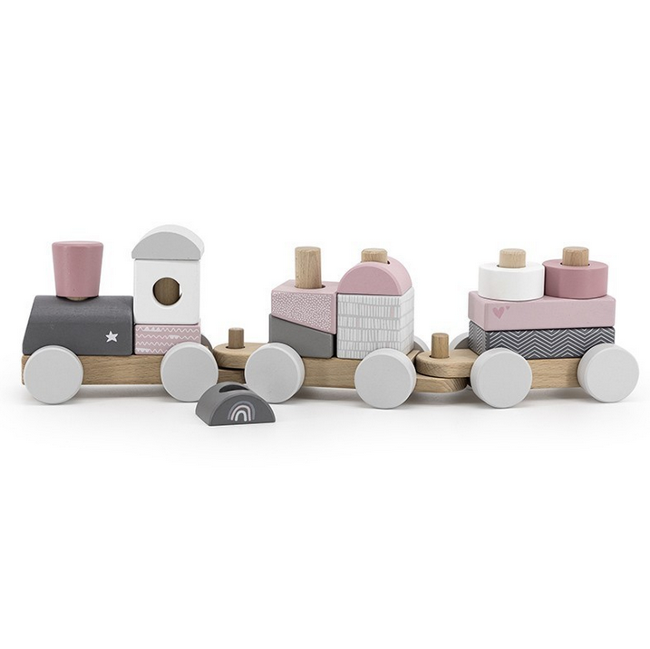 Holzzug mit Bausteinen rosa ab 18 Monaten