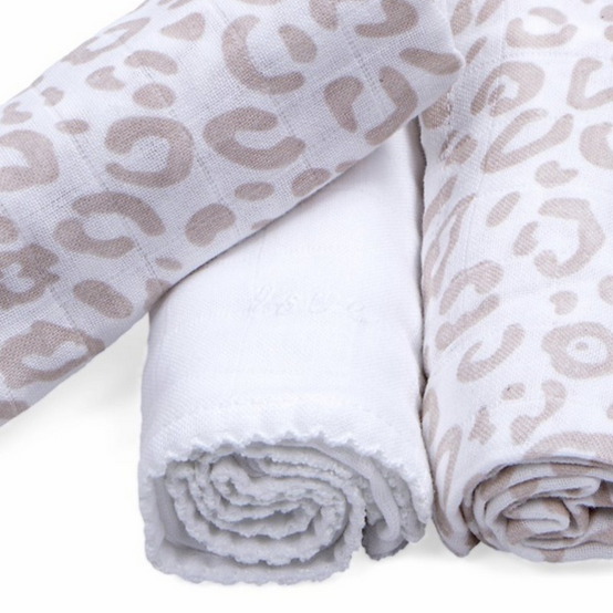 Mulltücher Set Leopard Camel & Weiß