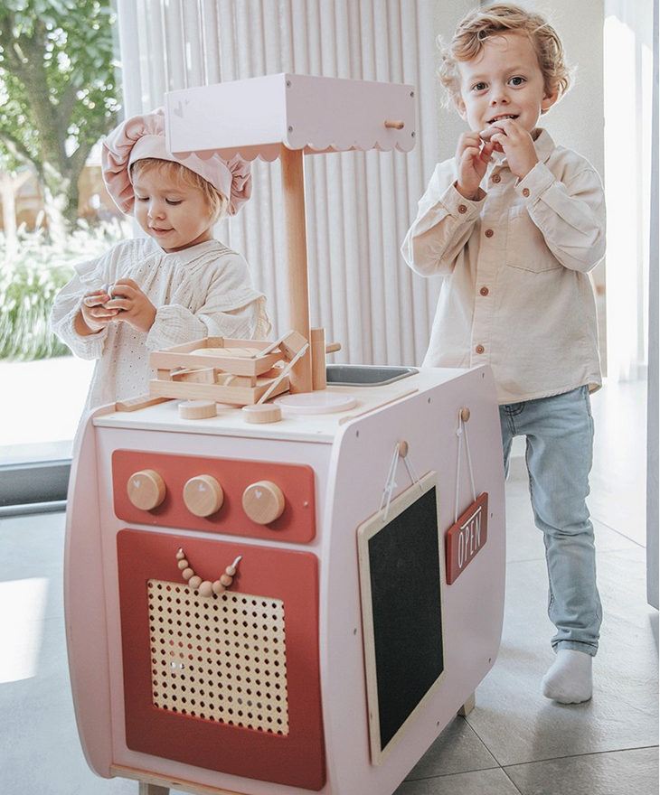 Bistro-Küche aus Holz rosa ab 3 Jahren