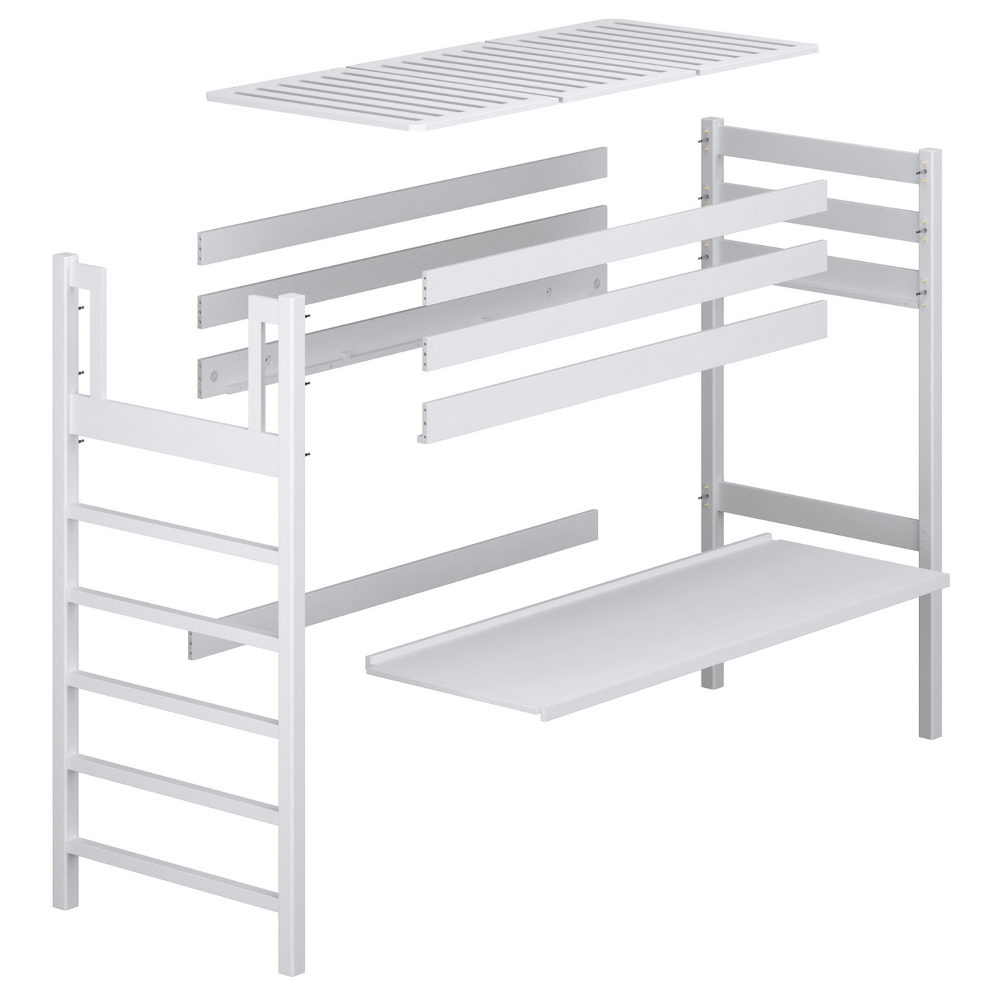 Hochbett WOODY 01 weiß mit Schreibtisch