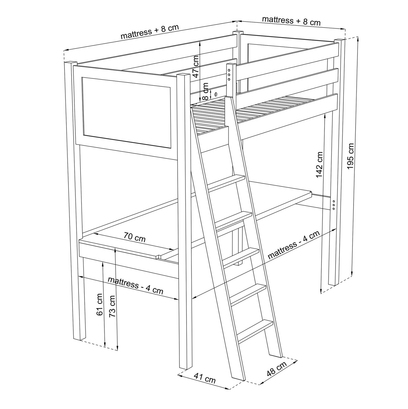 Hochbett WOODY 04 mit Schreibtisch