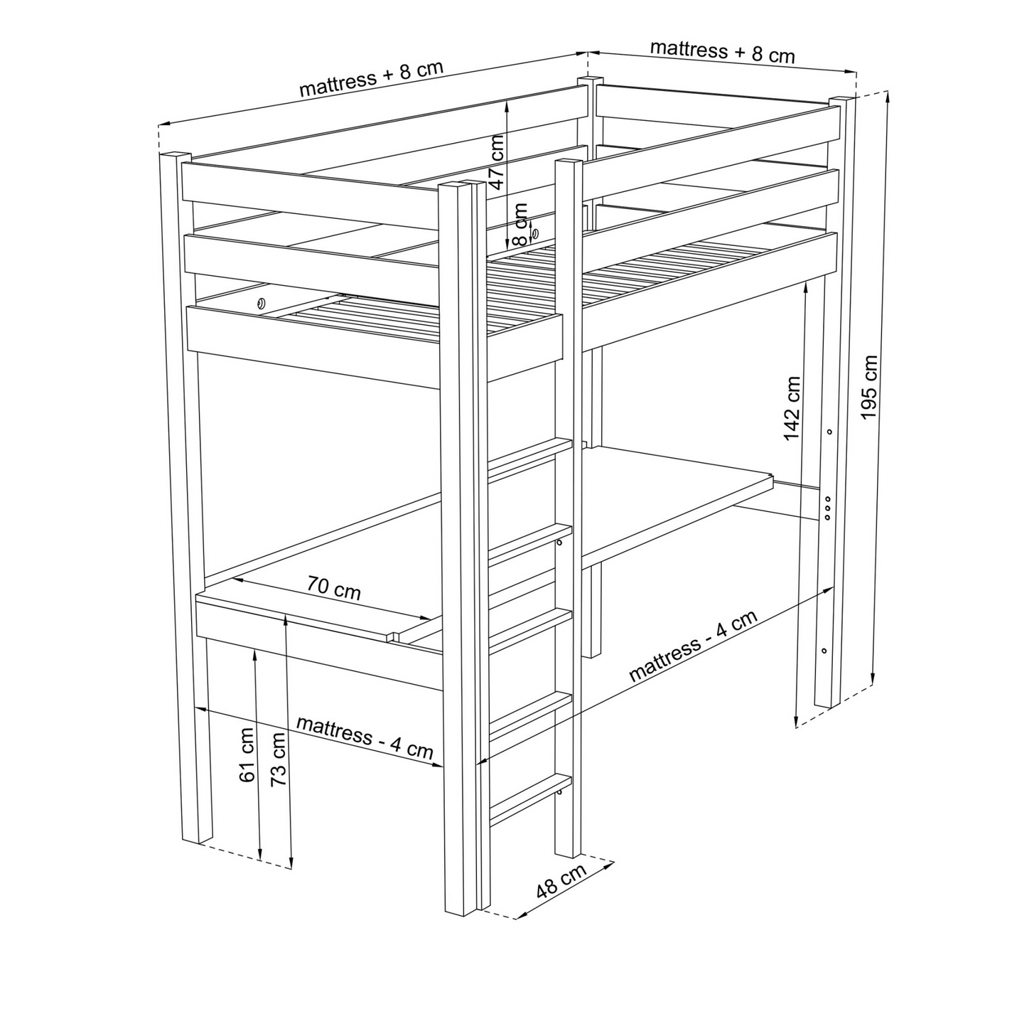 Hochbett WOODY 05 mit Schreibtisch