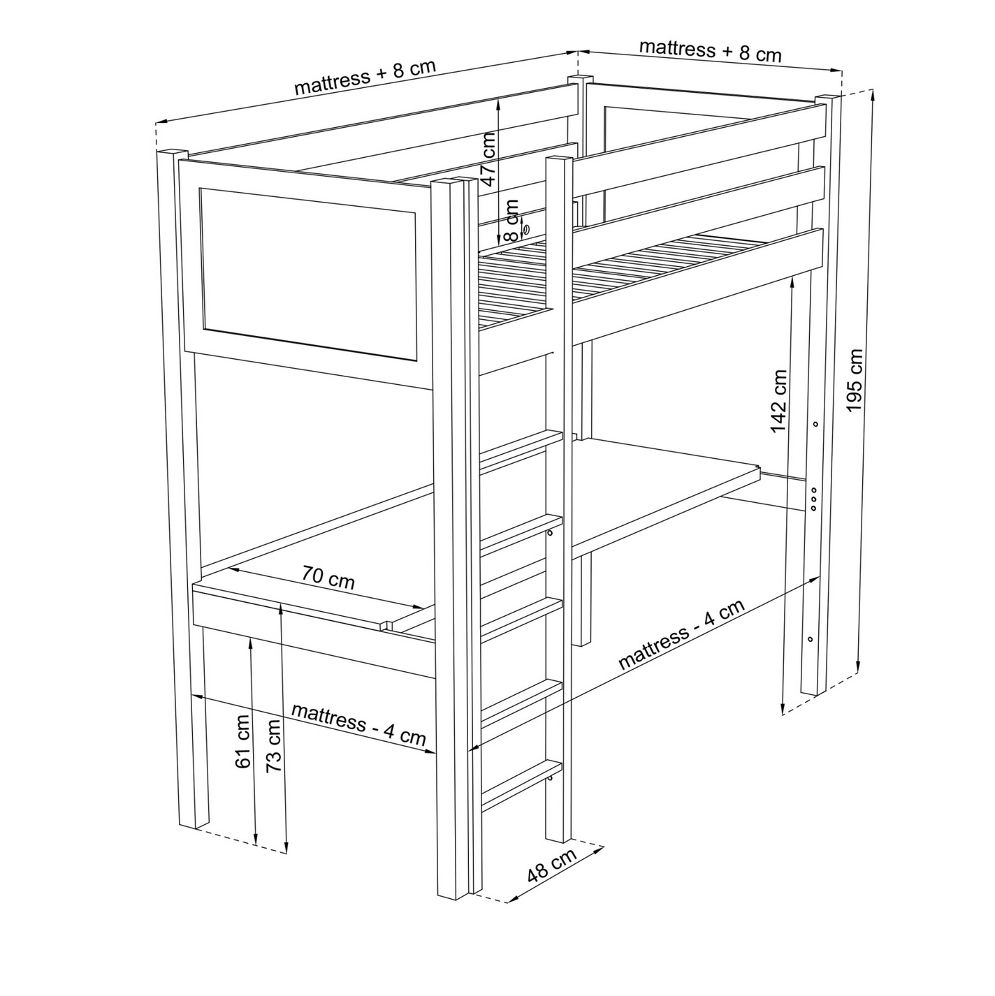 Hochbett WOODY 06 mit Schreibtisch