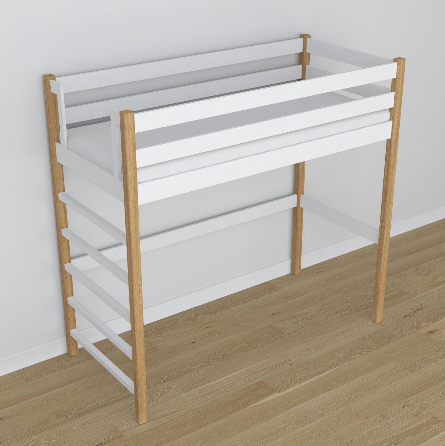 Hochbett WOODY 01 Eiche natur / weiß