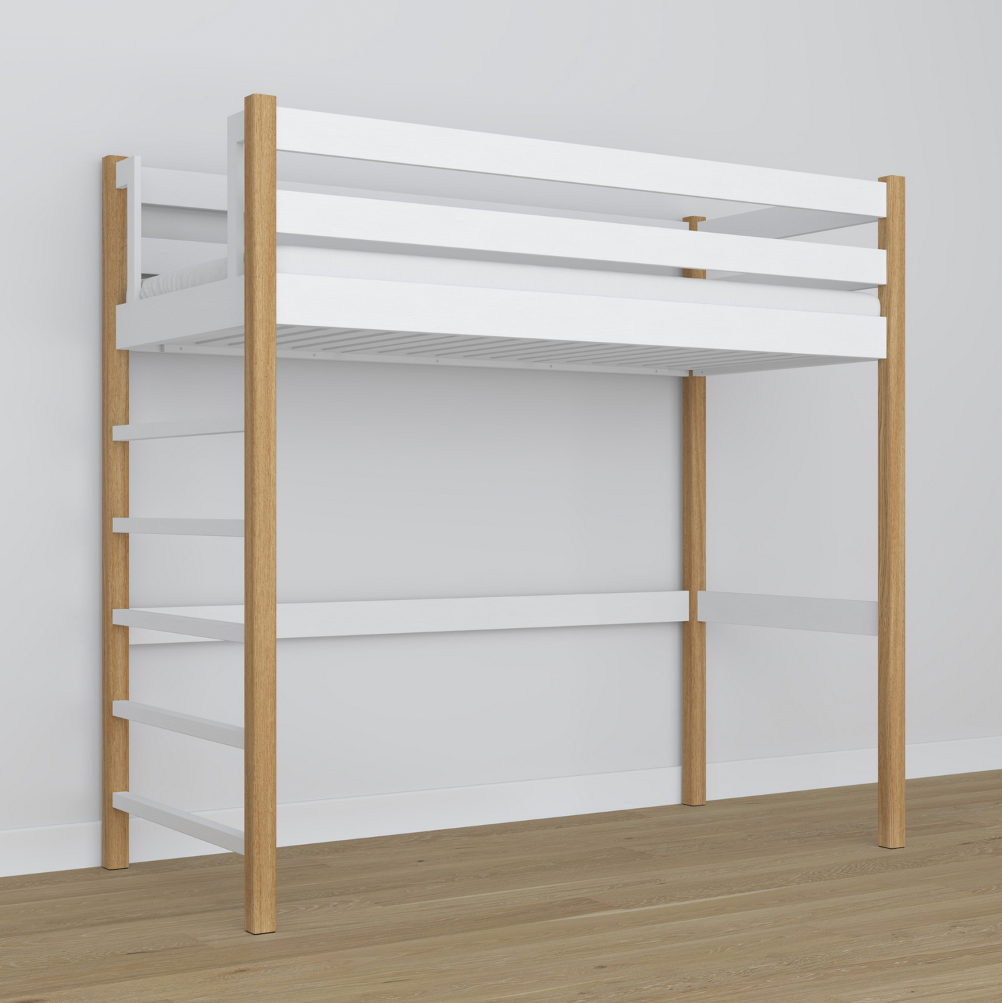Hochbett WOODY 01 Eiche natur / weiß