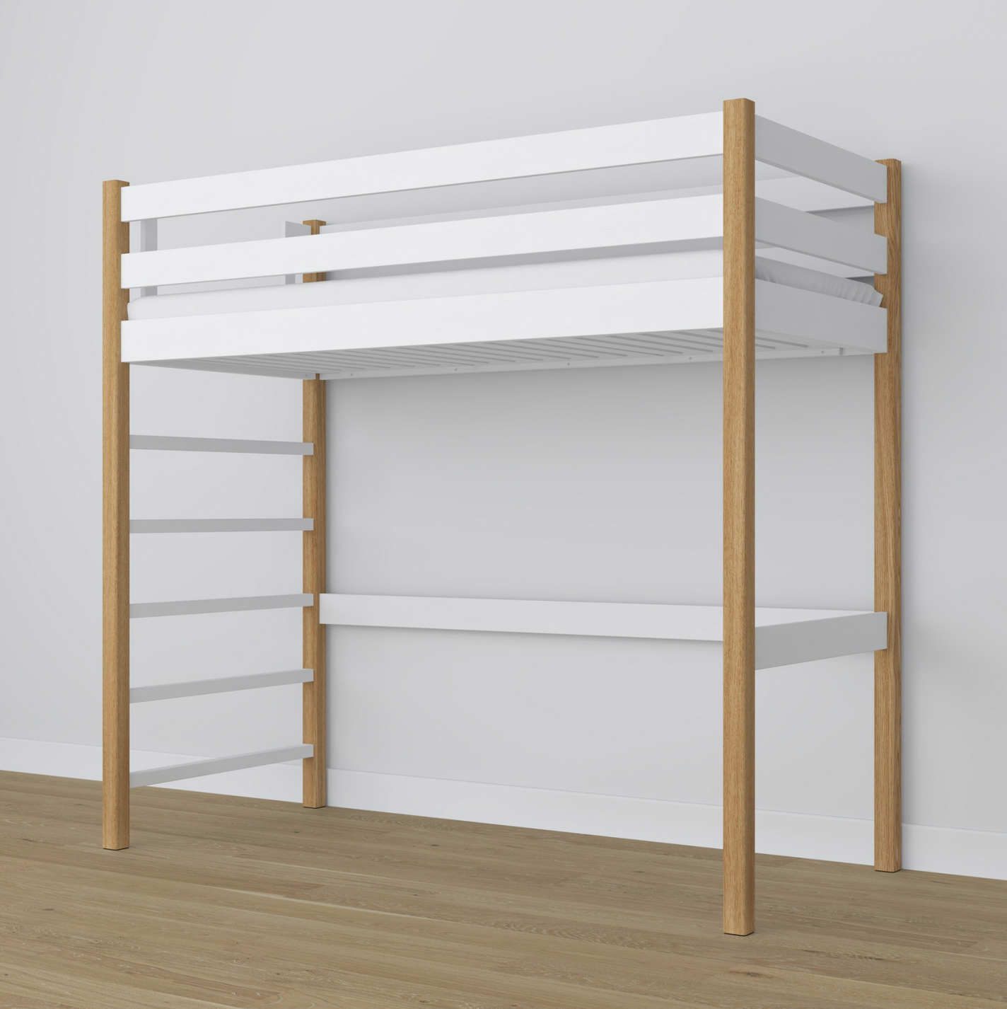 Hochbett WOODY 01 Eiche natur / weiß
