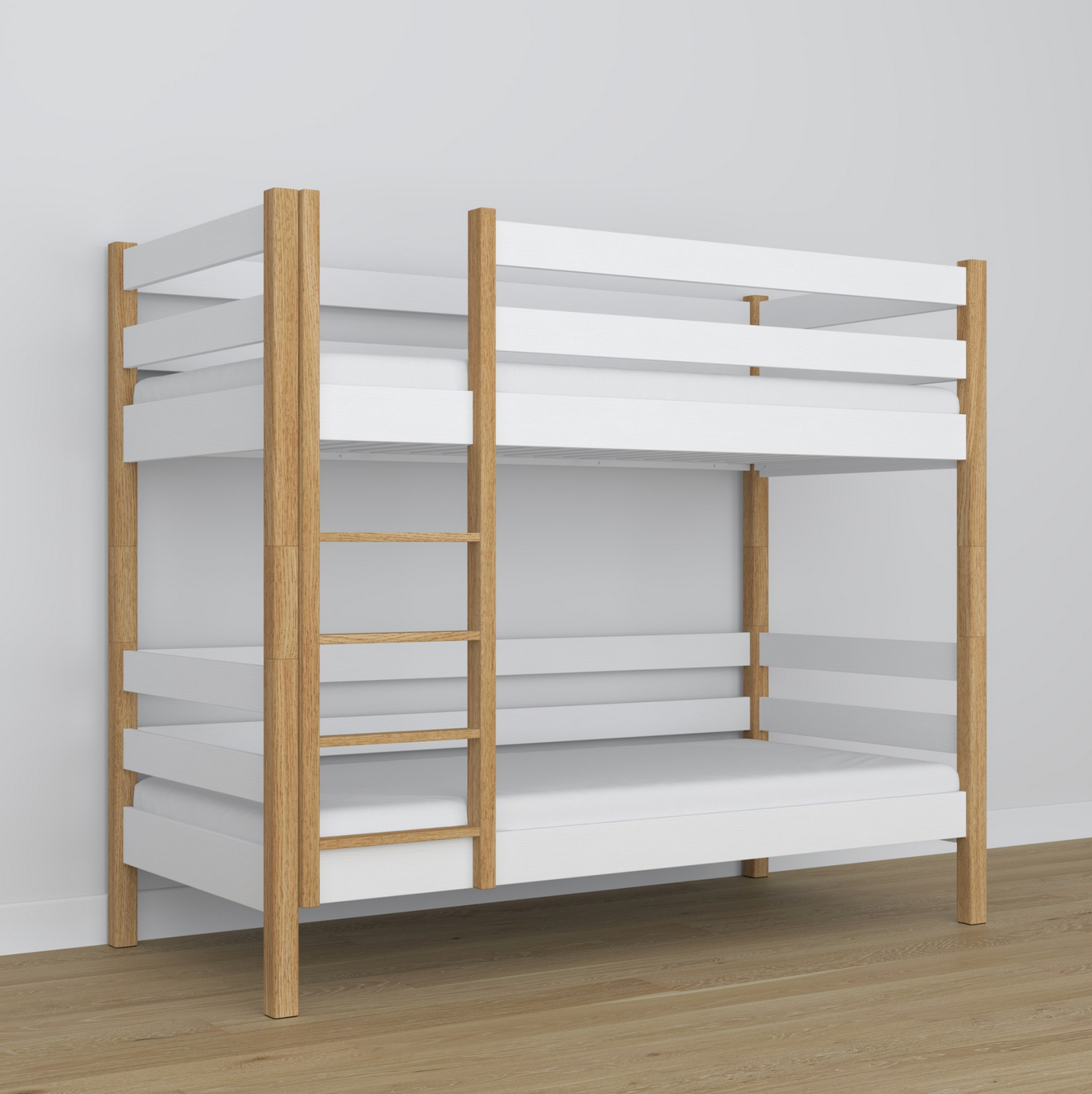 Stockbett WOODY 01 Eiche natur / weiß