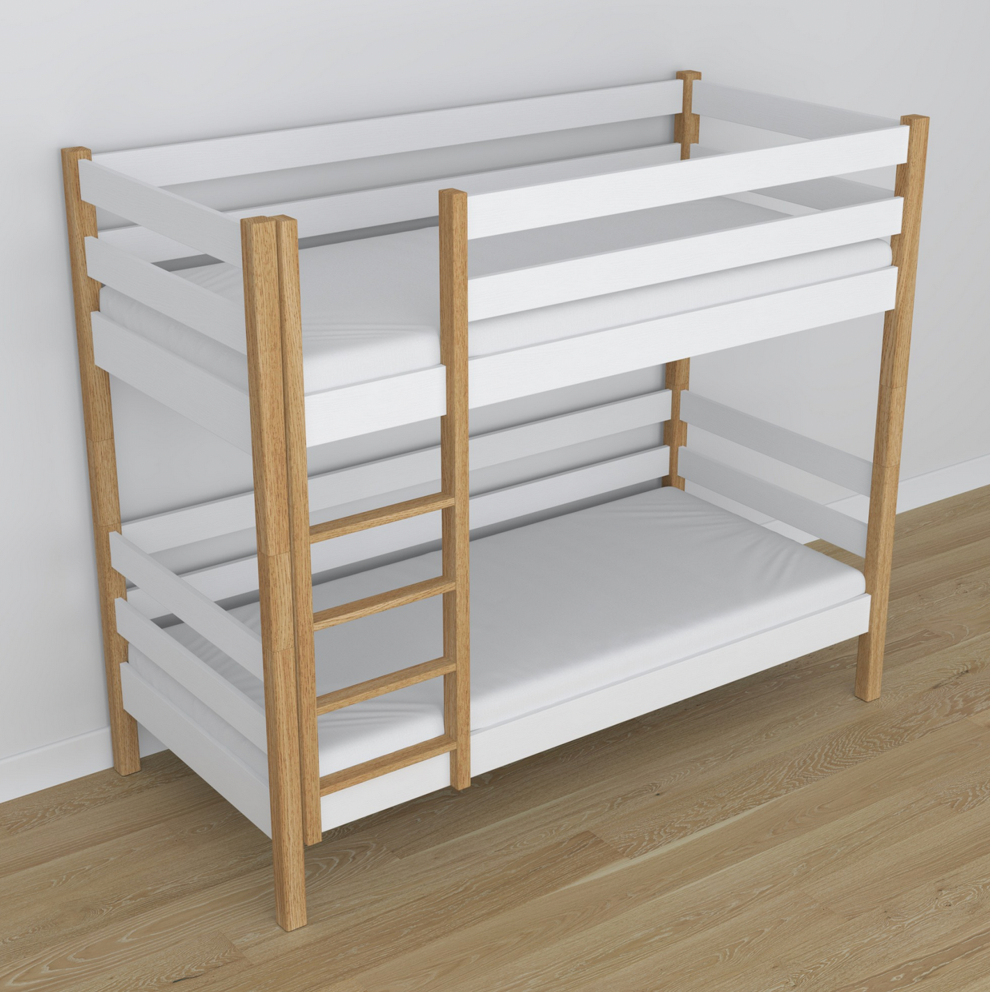 Stockbett WOODY 01 Eiche natur / weiß