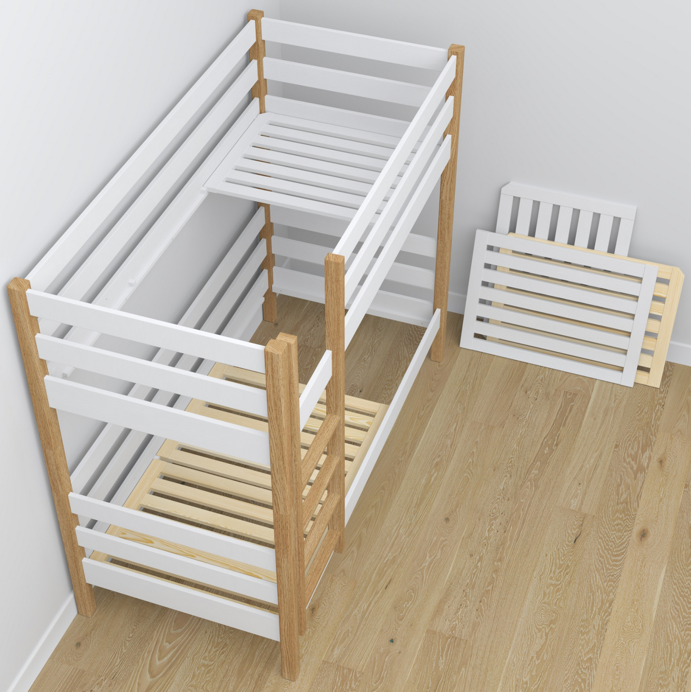 Stockbett WOODY 01 Eiche natur / weiß