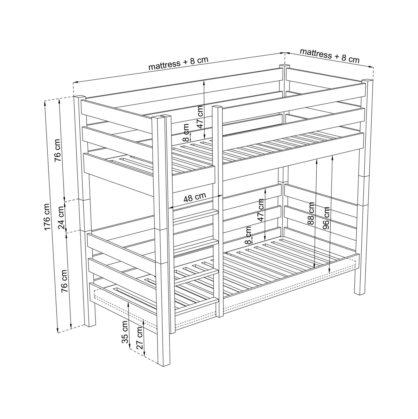 Stockbett WOODY 01 Eiche natur