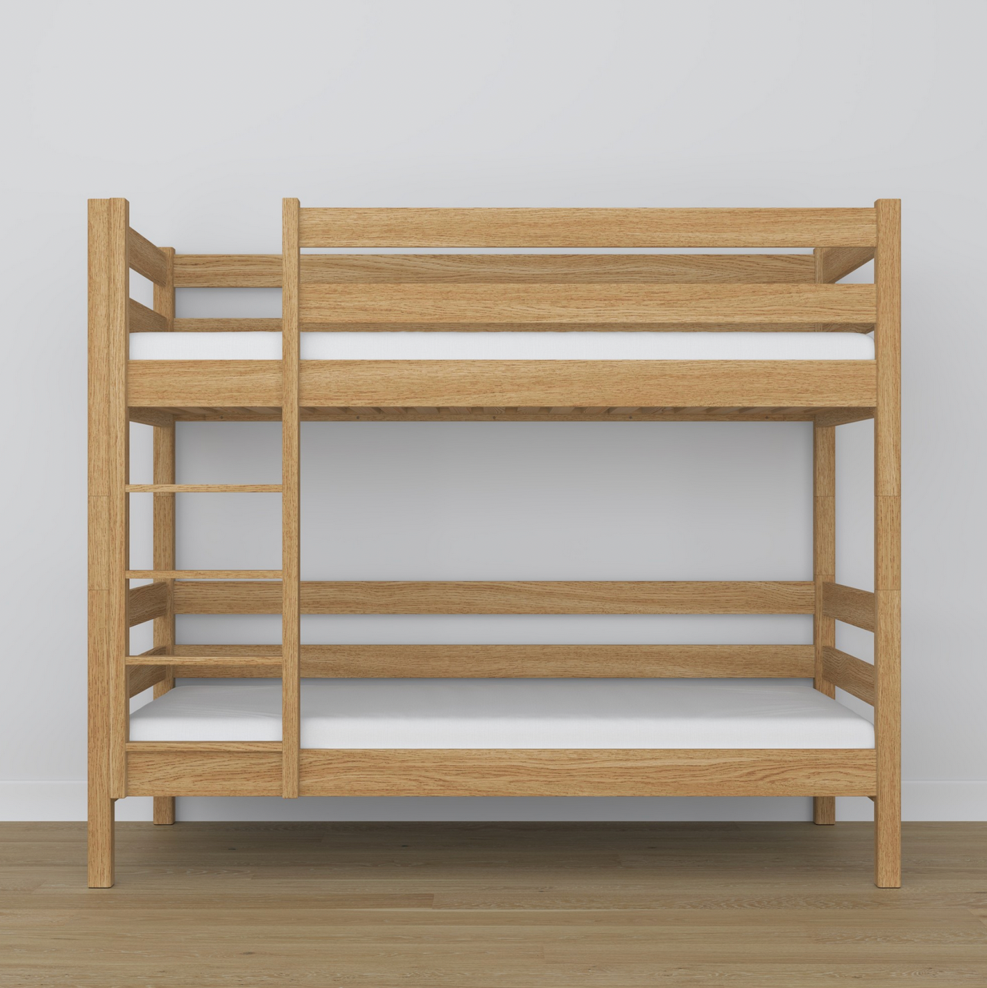 Stockbett mit 2 Schlafplätzen und Leiter aus Eichenholz in natur