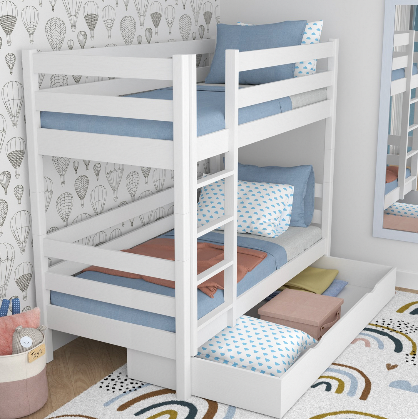 Stockbett WOODY 01 mit Schublade weiß