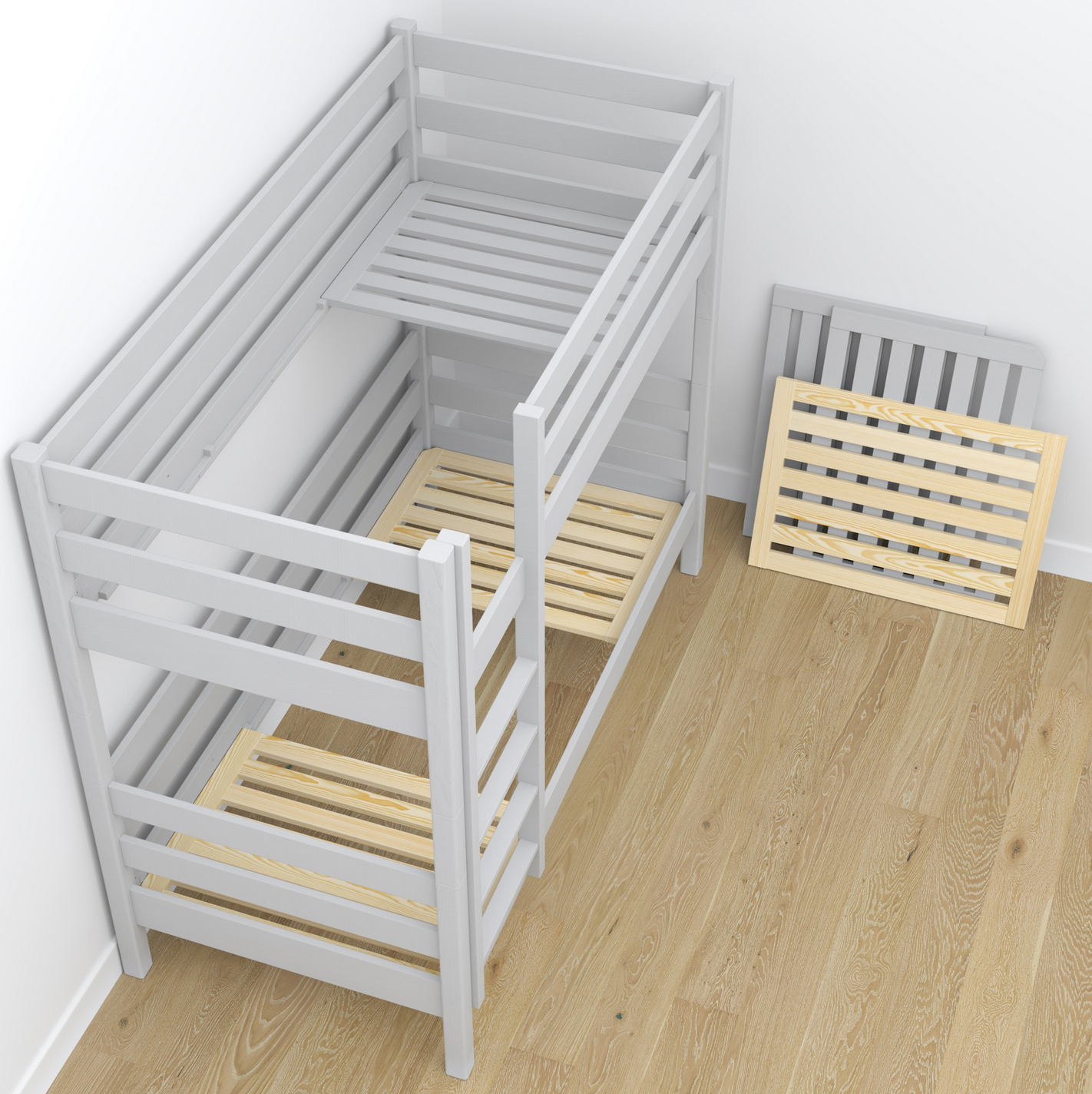 Stockbett WOODY 01 mit Schublade hellgrau