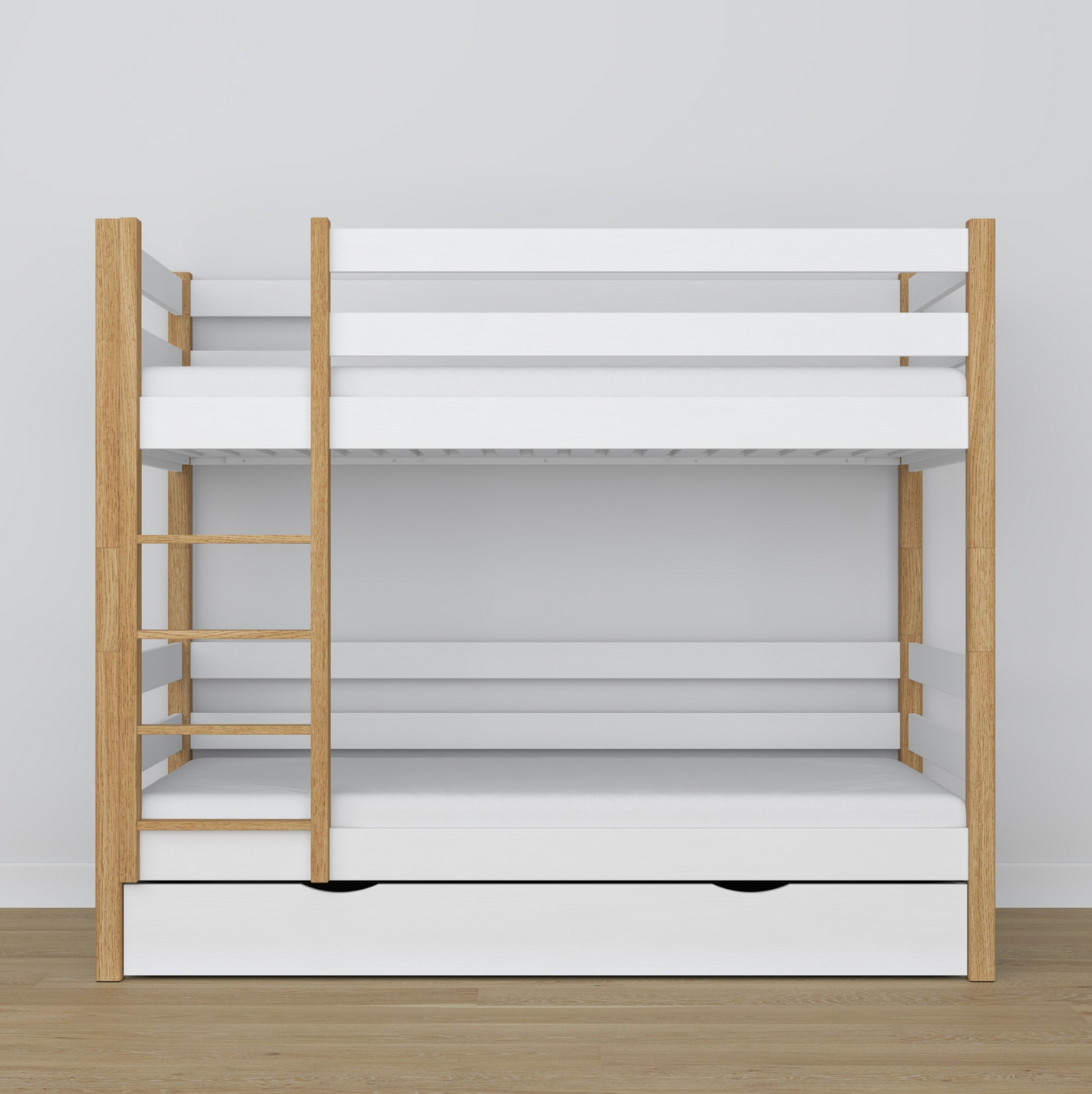 Stockbett WOODY 01 mit Schublade Eiche natur / weiß
