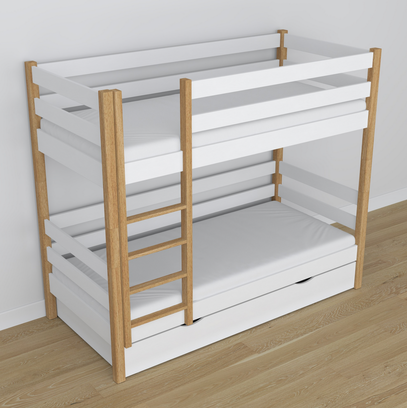 Stockbett WOODY 01 mit Schublade Eiche natur / weiß