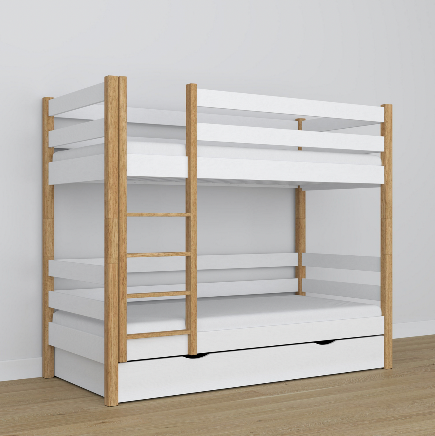 Stockbett WOODY 01 mit Schublade Eiche natur / weiß