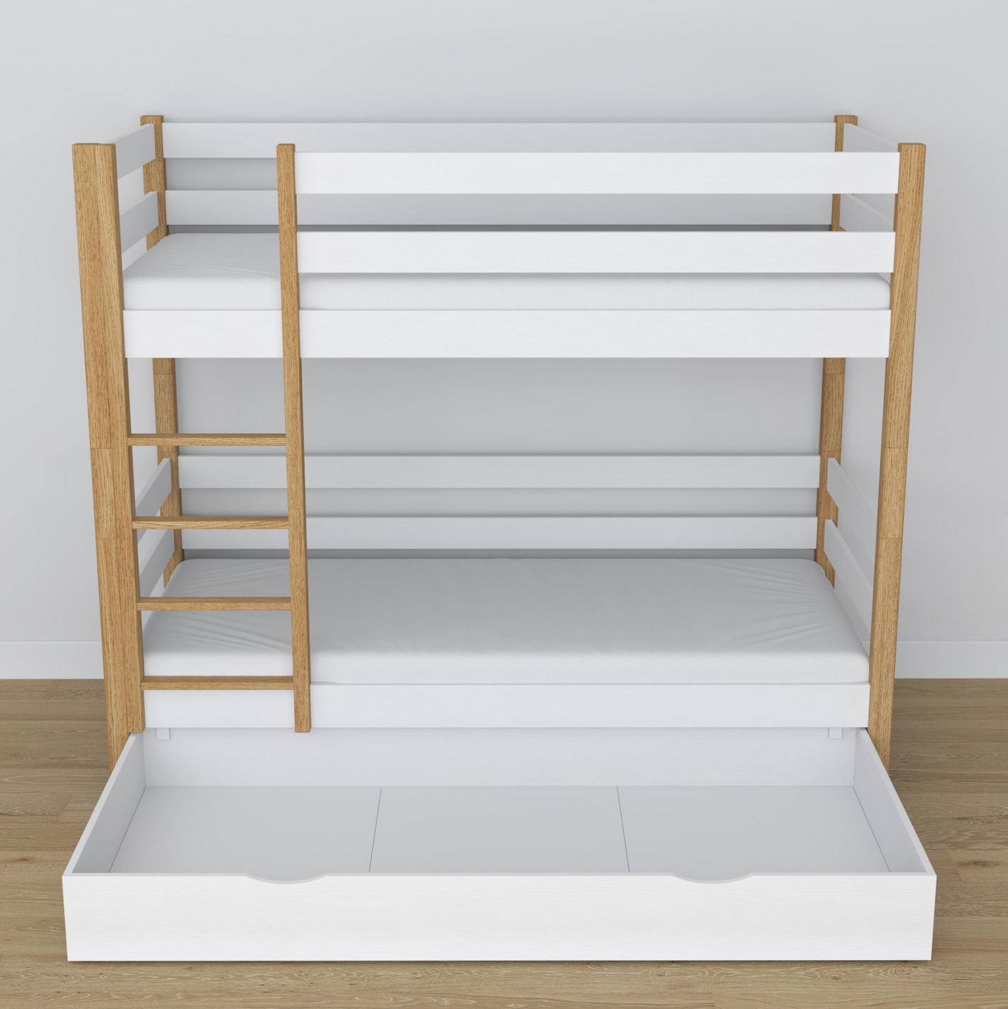 Stockbett WOODY 01 mit Schublade Eiche natur / weiß