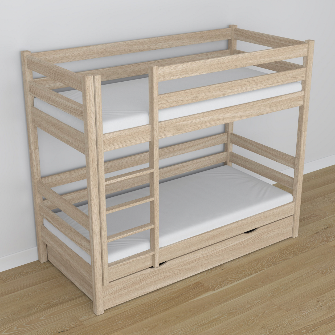Stockbett WOODY 01 mit Schublade Eiche weiß lasiert