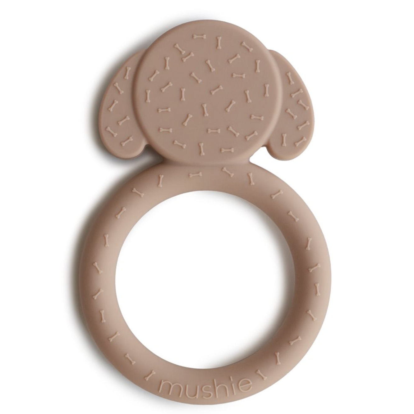 Beißring / Greifling aus Silikon Hund beige