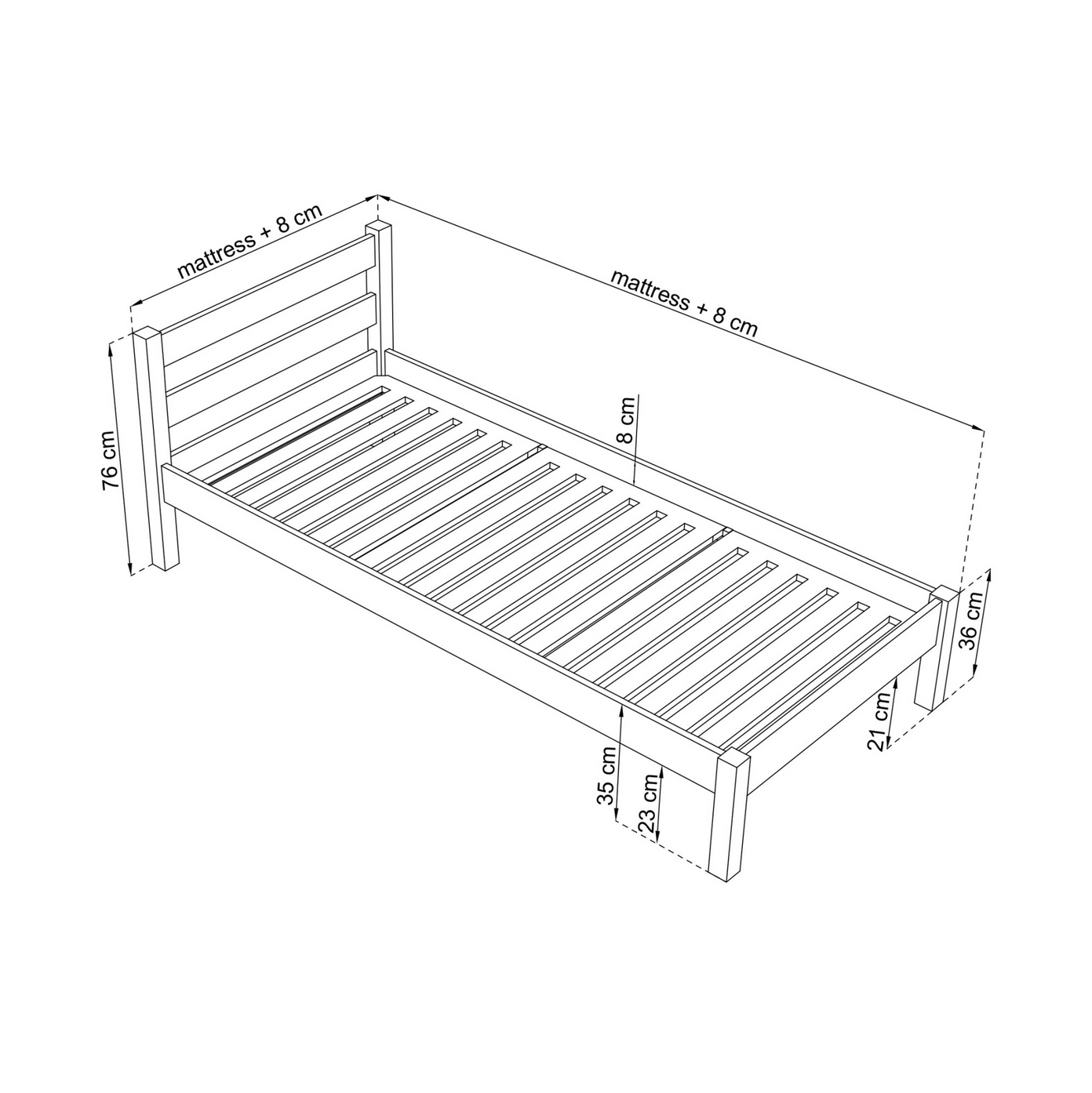 Kinderbett BASIC aus Holz 90x200 weiß / Eiche