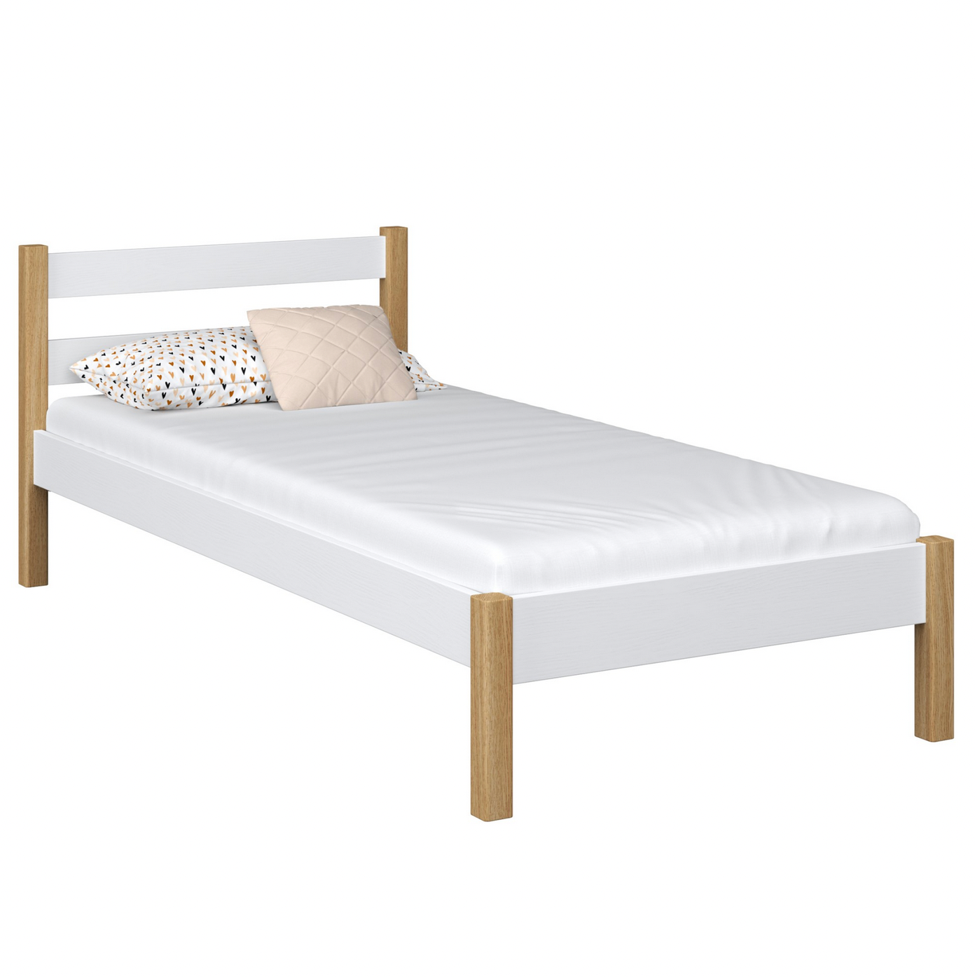 Kinderbett BASIC aus Holz 90x200 weiß / Eiche