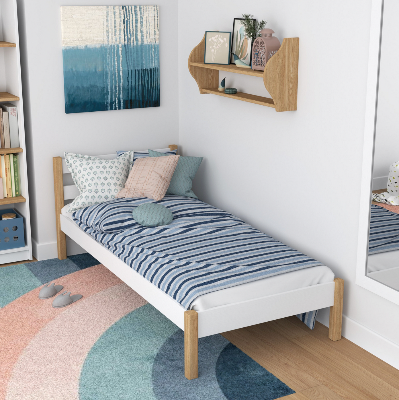 Einzelbett Kinderbett Basic 90x200 aus Kiefernholz & Eiche