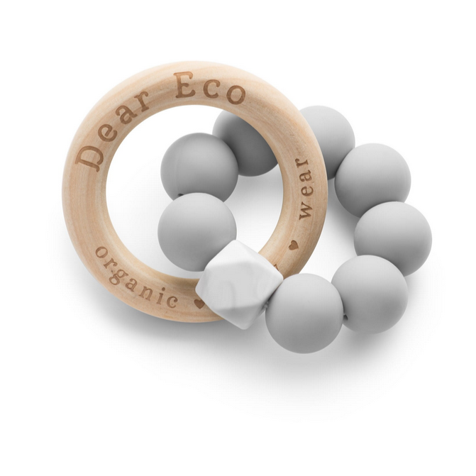 Dear Eco Beißring Holz & Silikonperlen grau