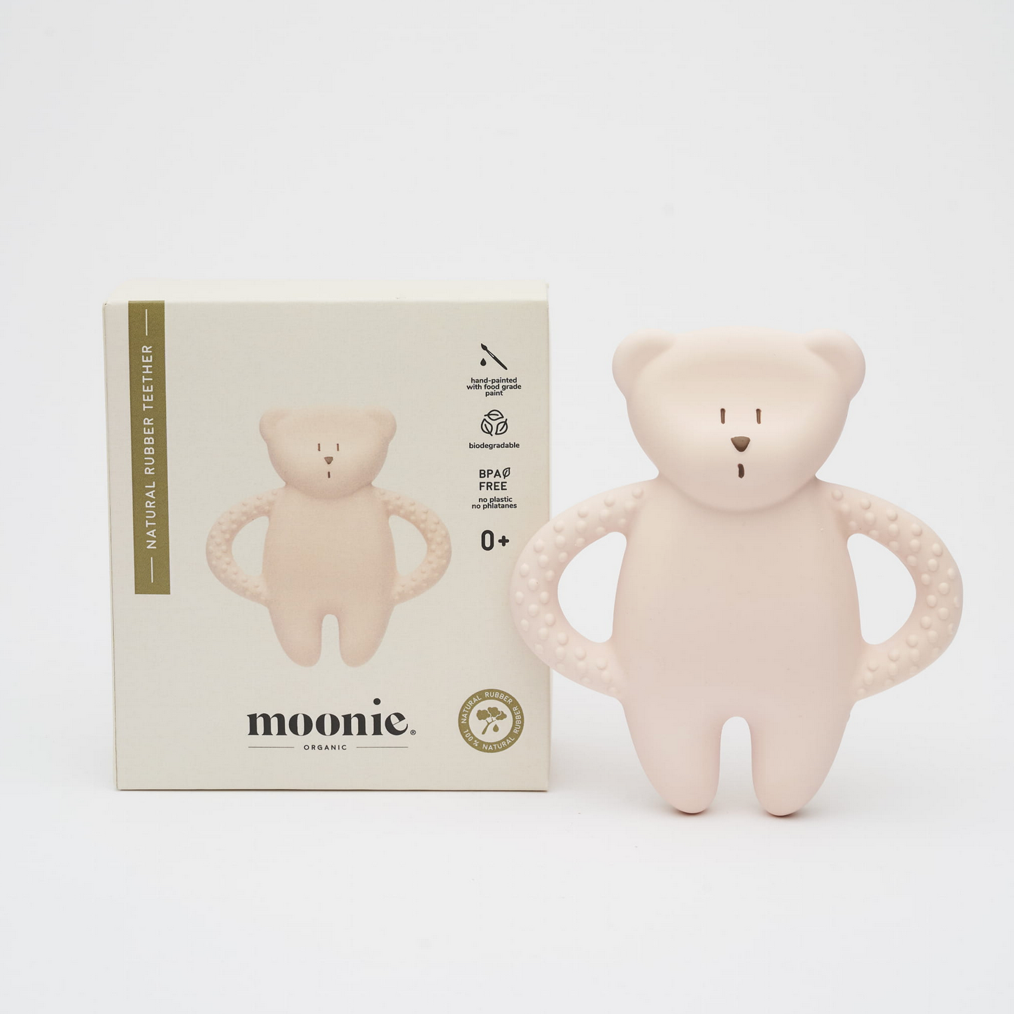 Moonie Beißring & Greifling Bär rose aus Naturkautschuk