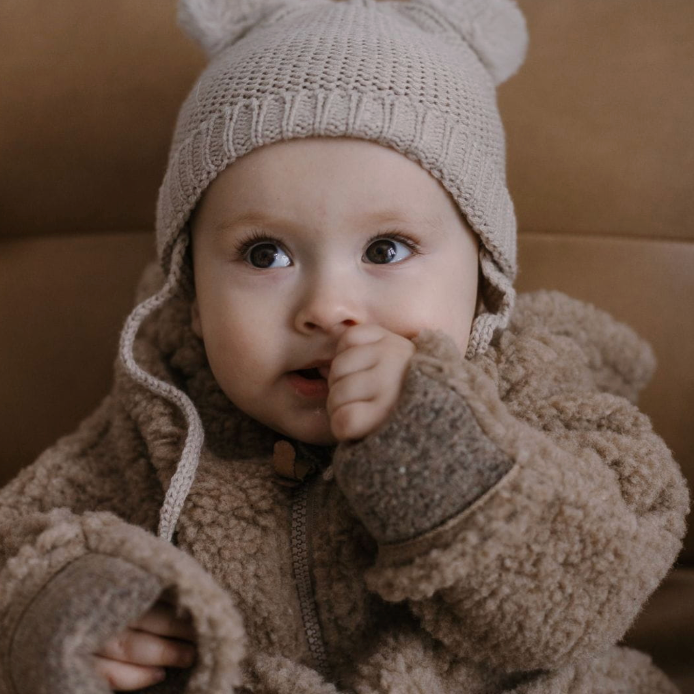 Baby Overall mit Kapuze aus Premium-Schafwolle braun