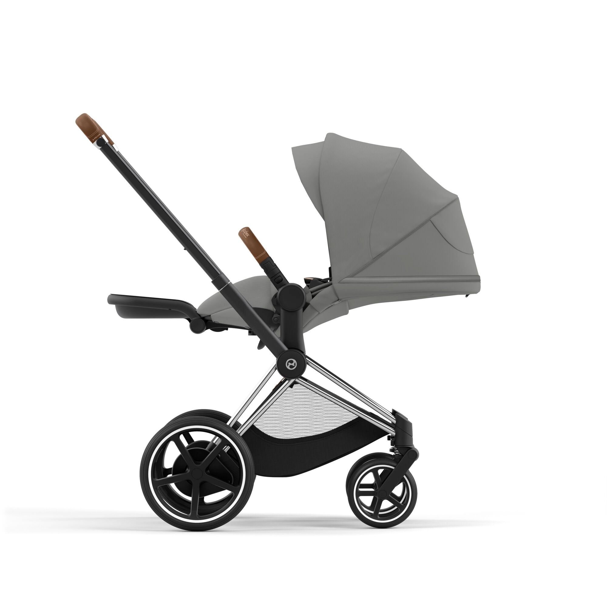 e-Kinderwagen CYBEX e-Priam www.harmony-ambiente.at | CYBEX e-Priam Chrome & Brown mit Sitz Mirage Grey
