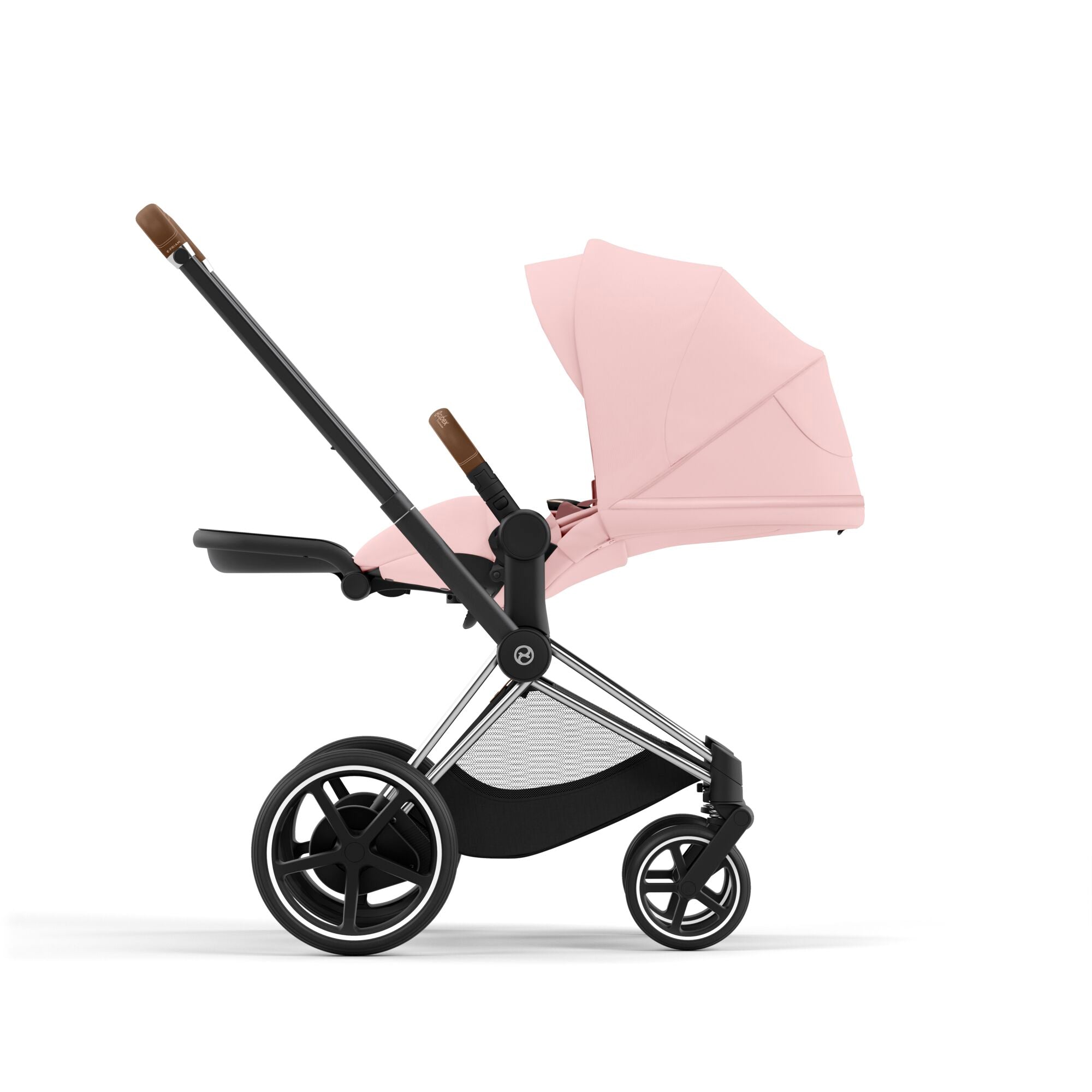 e-Kinderwagen CYBEX e-Priam www.harmony-ambiente.at | CYBEX e-Priam Chrome & Brown mit Sitz Peach Pink