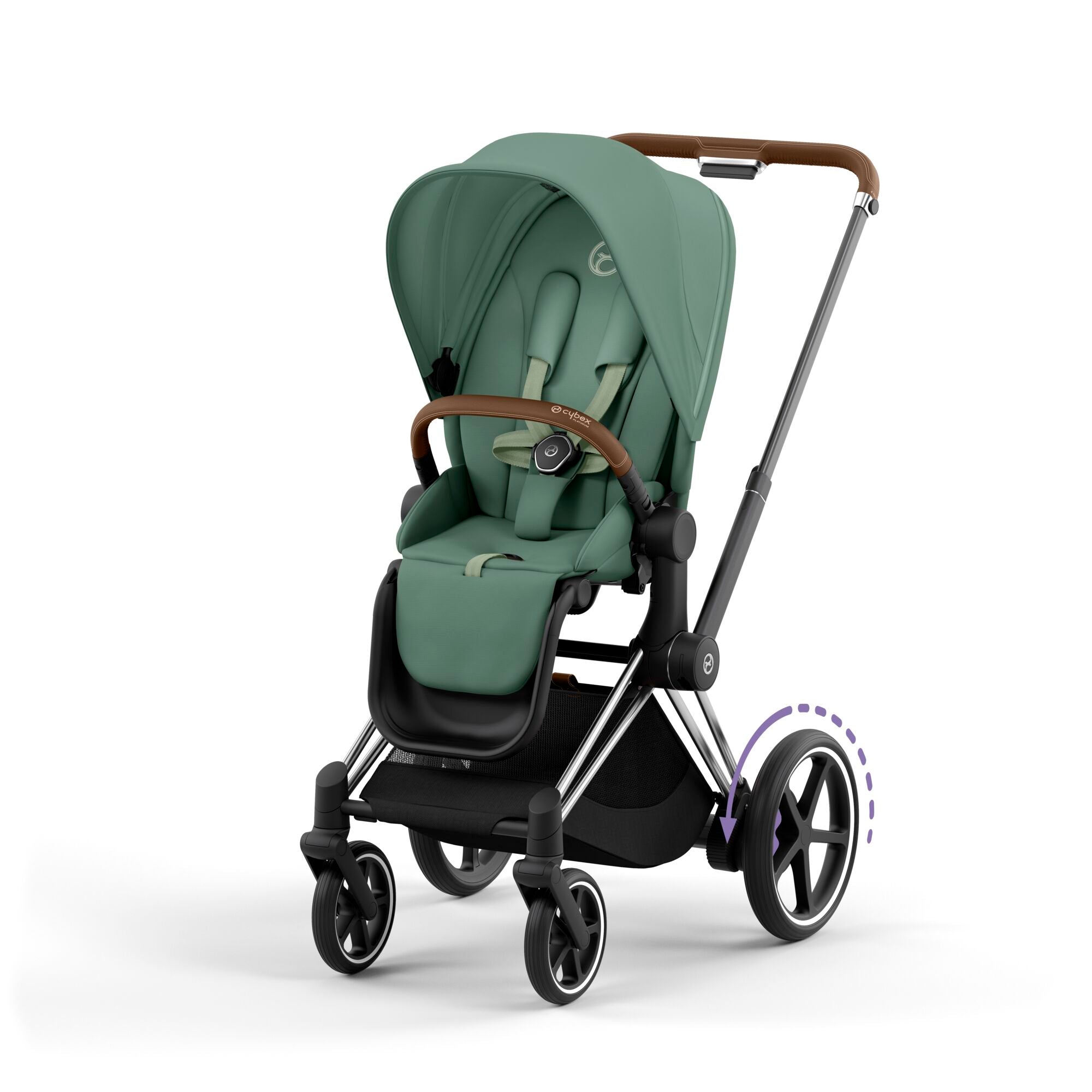 e-Kinderwagen CYBEX e-Priam www.harmony-ambiente.at | CYBEX e-Priam Chrome & Brown mit Sitz Leaf Green