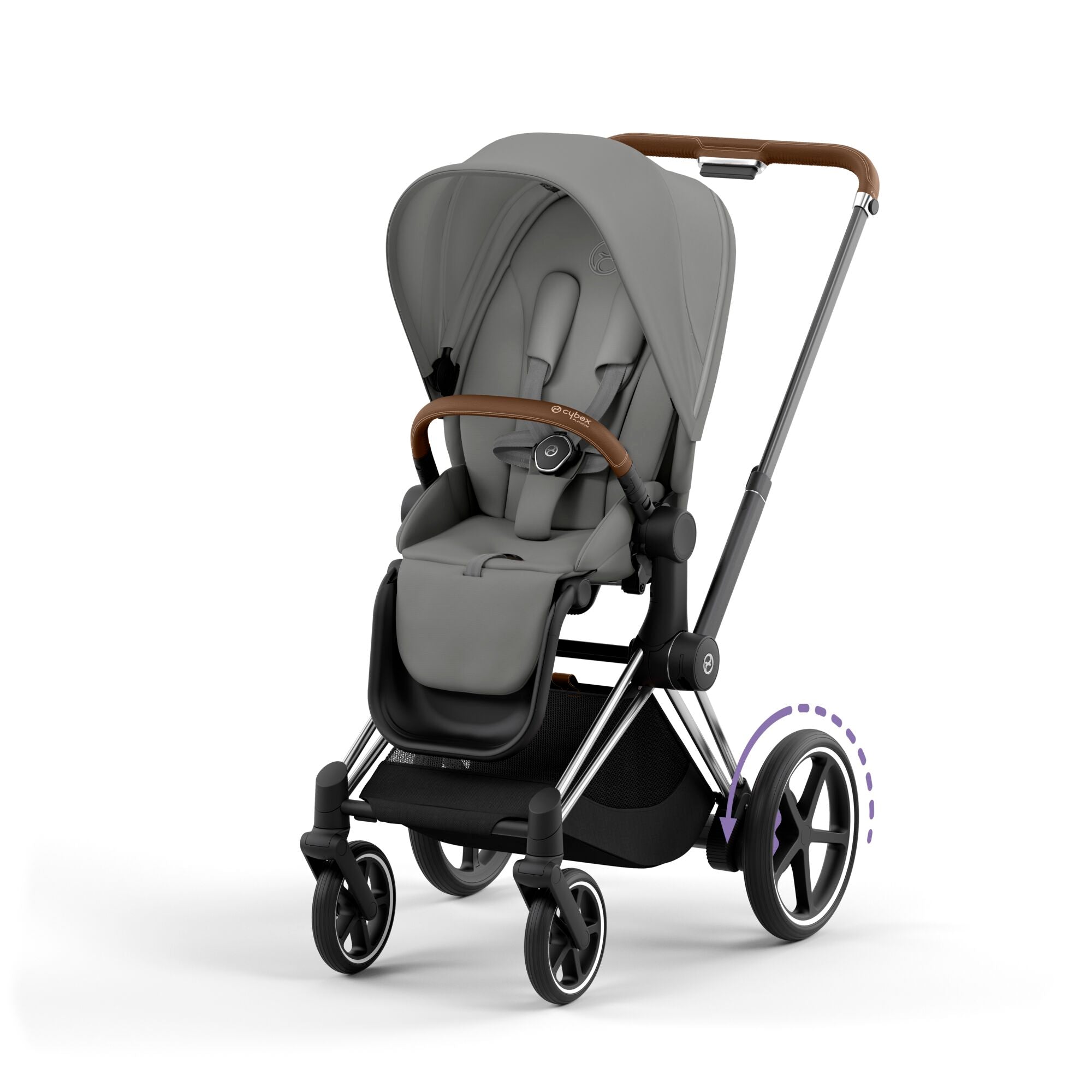 e-Kinderwagen CYBEX e-Priam www.harmony-ambiente.at | CYBEX e-Priam Chrome & Brown mit Sitz Mirage Grey