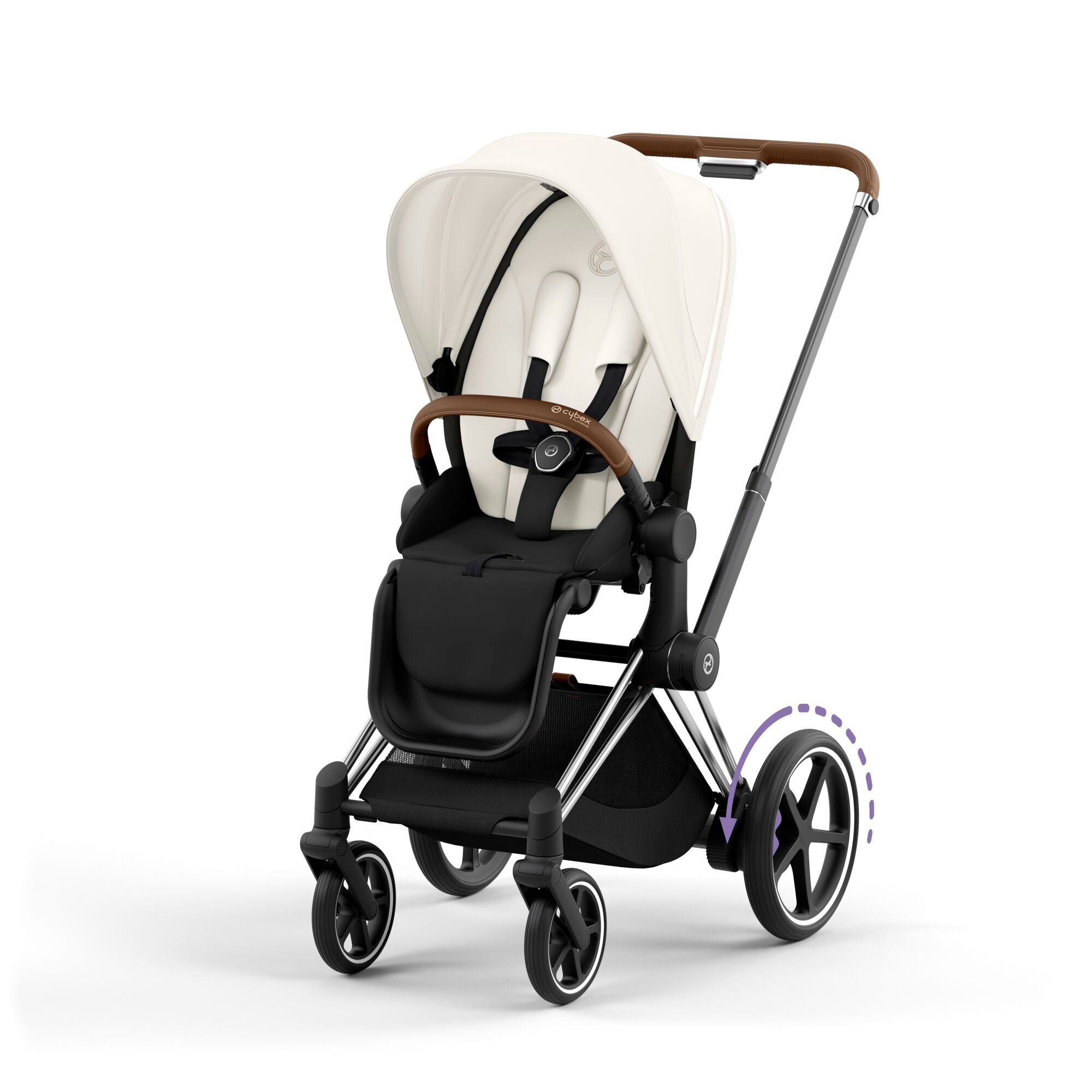 e-Kinderwagen CYBEX e-Priam www.harmony-ambiente.at | CYBEX e-Priam Chrome & Brown mit Sitz Off White