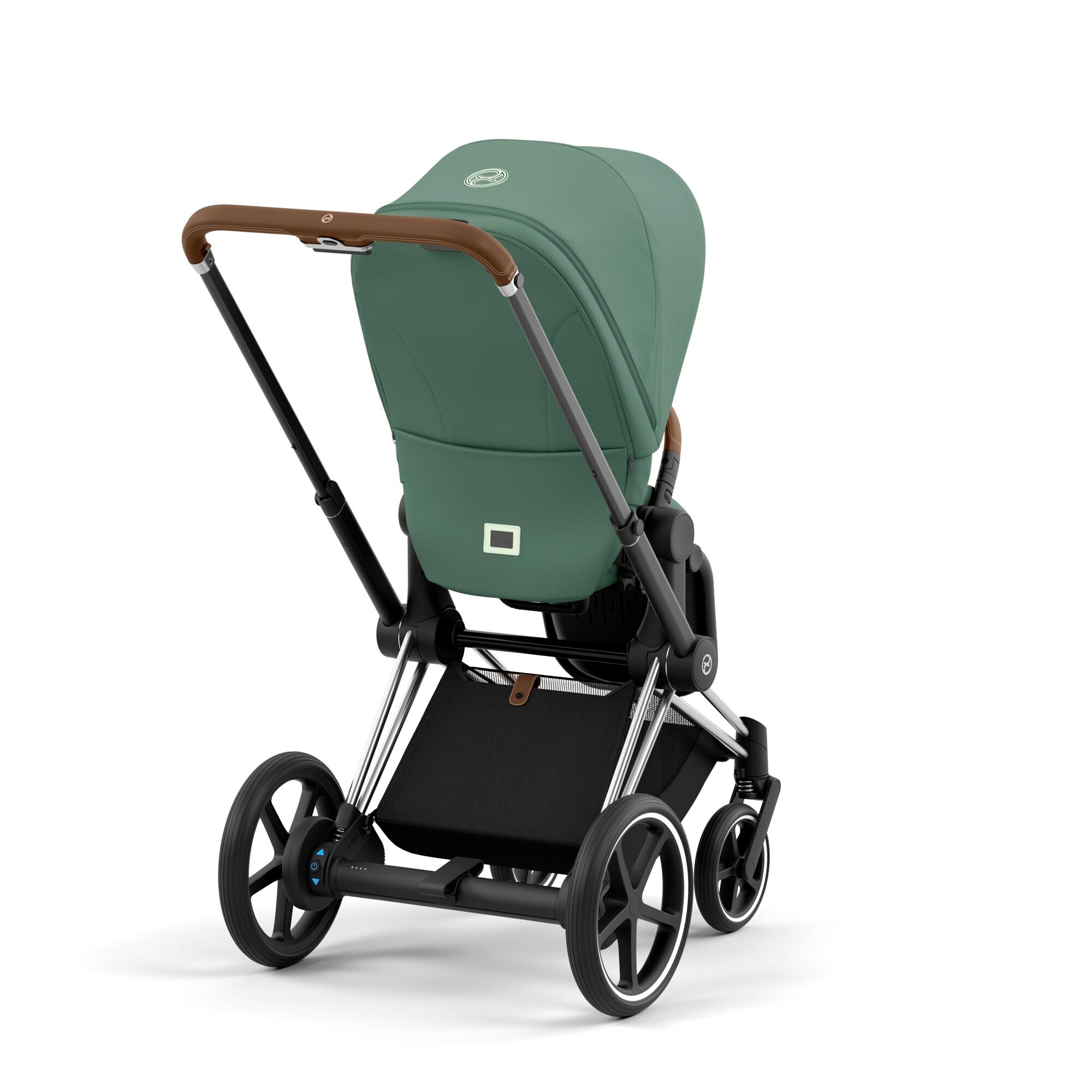 e-Kinderwagen CYBEX e-Priam www.harmony-ambiente.at | CYBEX e-Priam Chrome & Brown mit Sitz Leaf Green